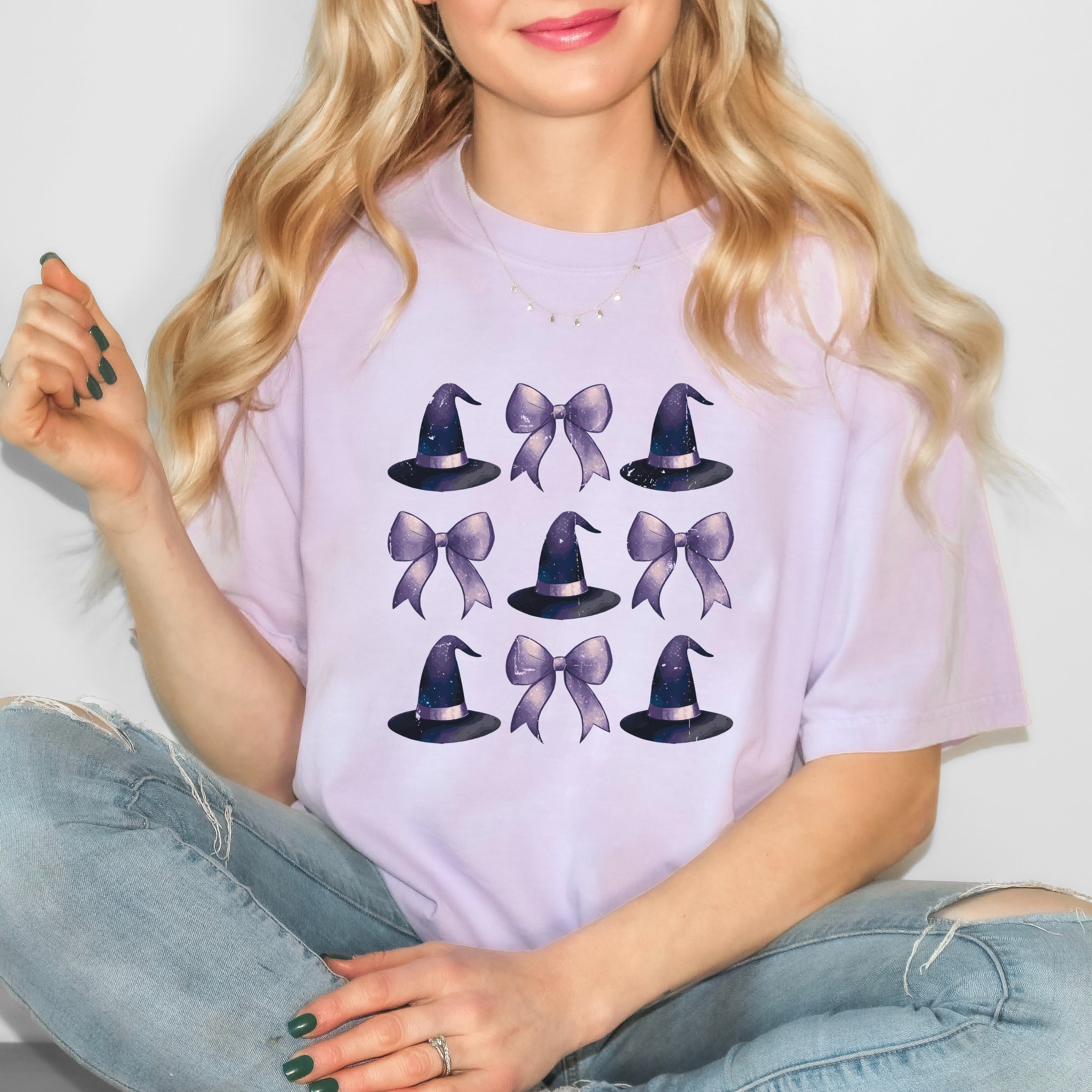 Coquette Witch Hat Collage - Women's Garment Dyed Graphic T-Shirt