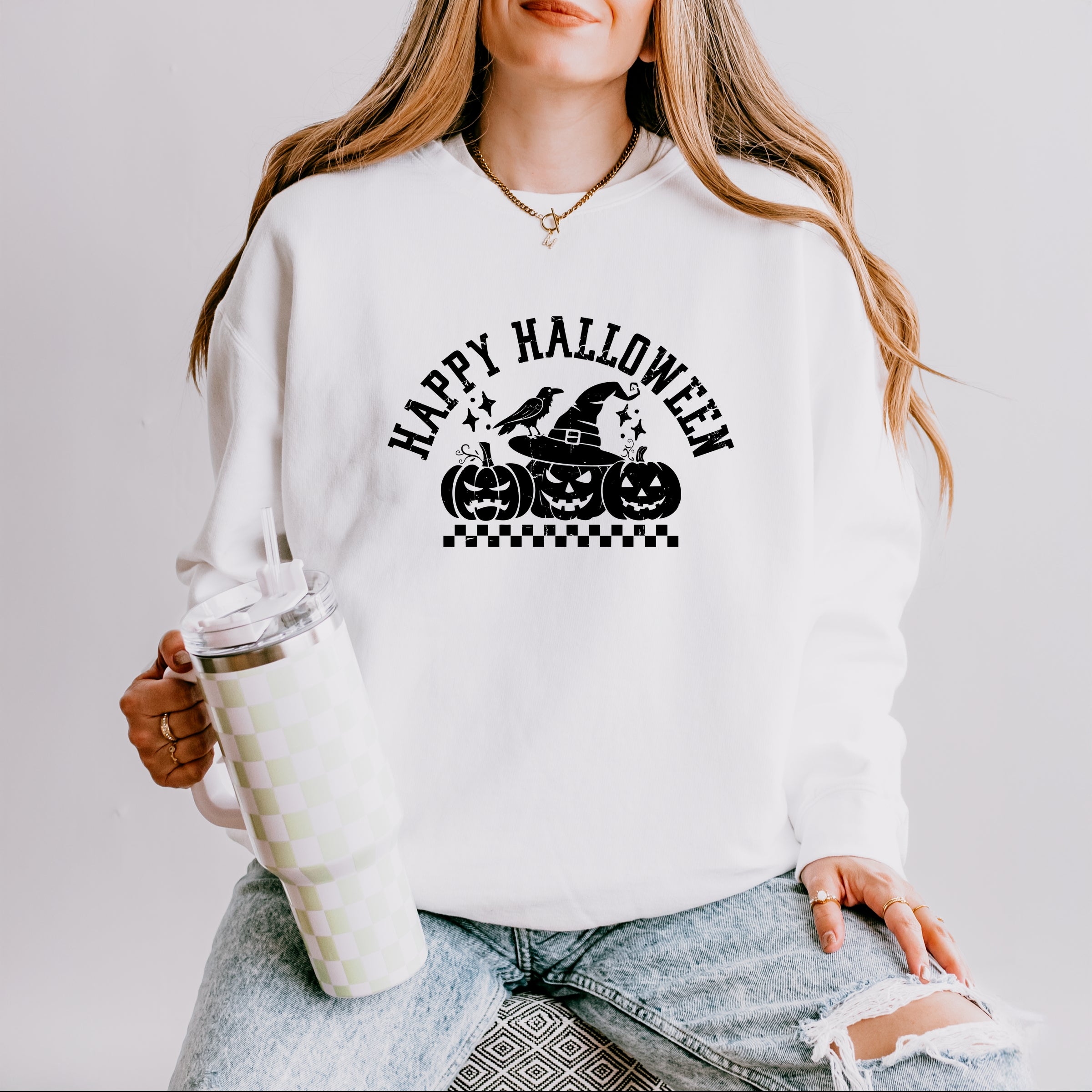 Happy Halloween Arch Distressed - Women's Lightweight Garment Dyed Sweatshirt