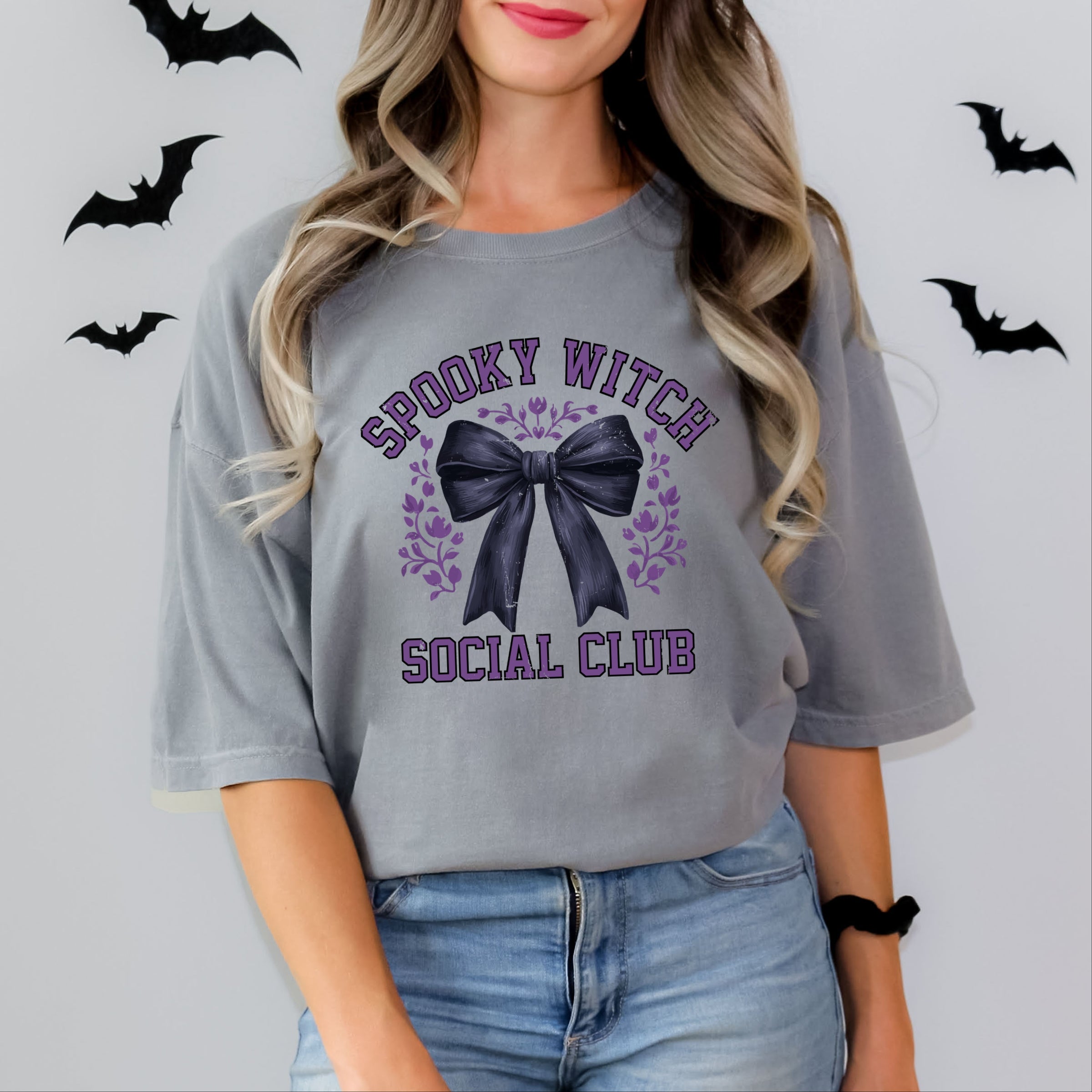 Coquette Spooky Witch Social Club - Women's Garment Dyed Graphic T-Shirt