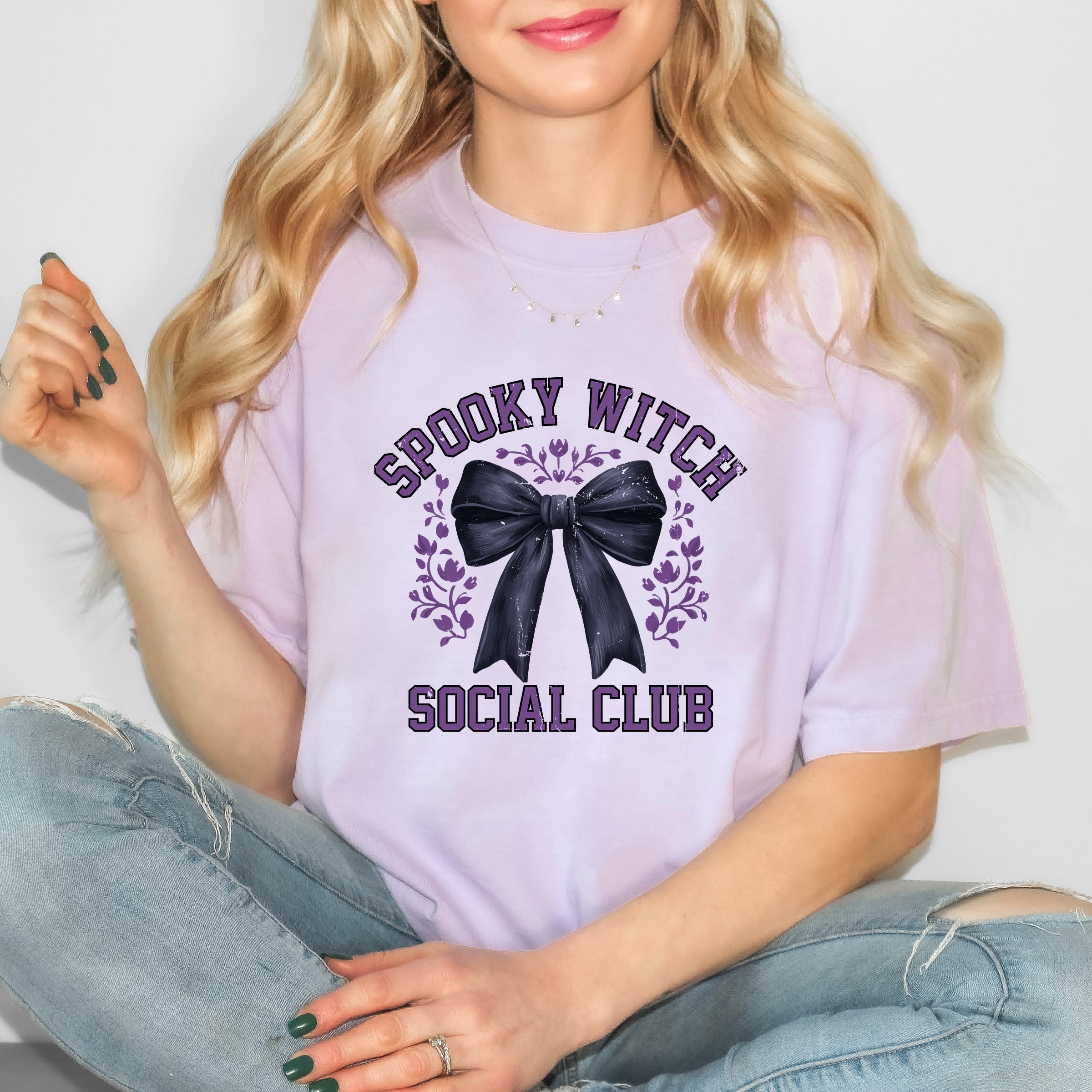 Coquette Spooky Witch Social Club - Women's Garment Dyed Graphic T-Shirt