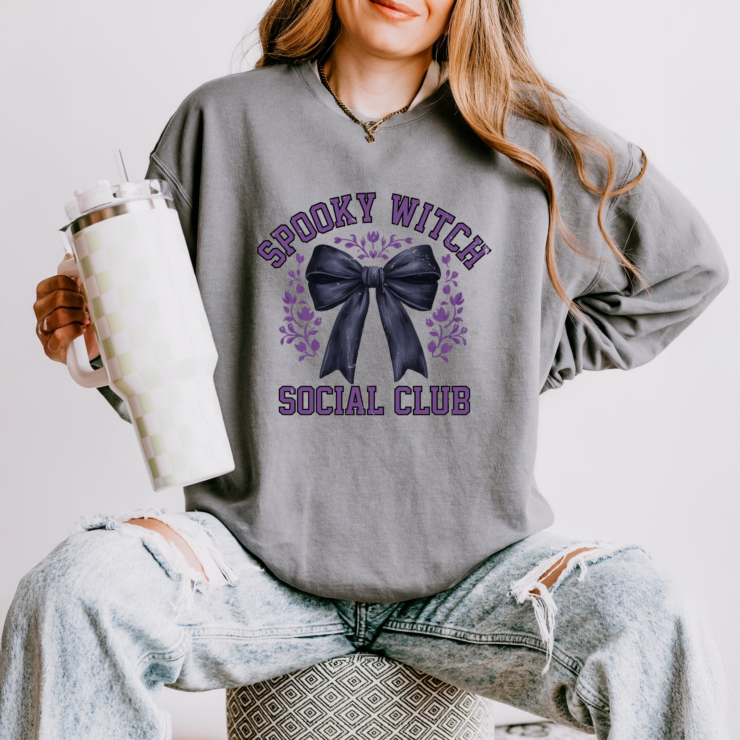 Coquette Spooky Witch Social Club - Women's Lightweight Garment Dyed Sweatshirt