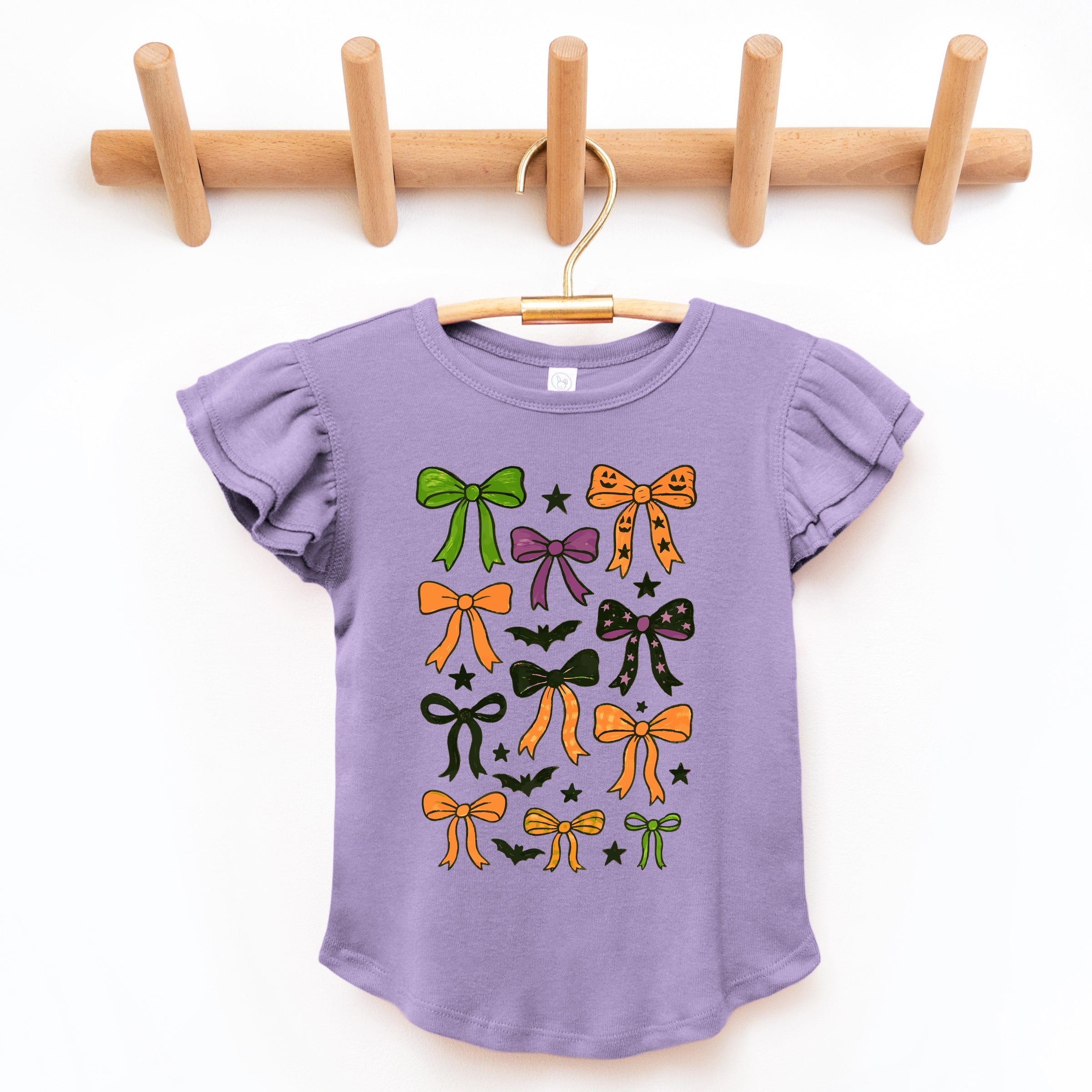 Coquette Colorful Halloween Bows - Flutter Sleeve Graphic T-Shirt
