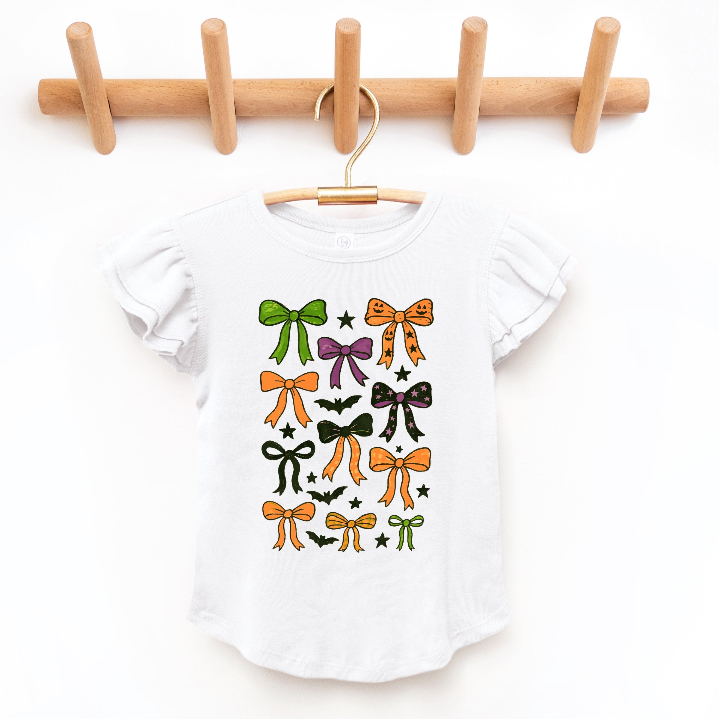 Coquette Colorful Halloween Bows - Flutter Sleeve Graphic T-Shirt