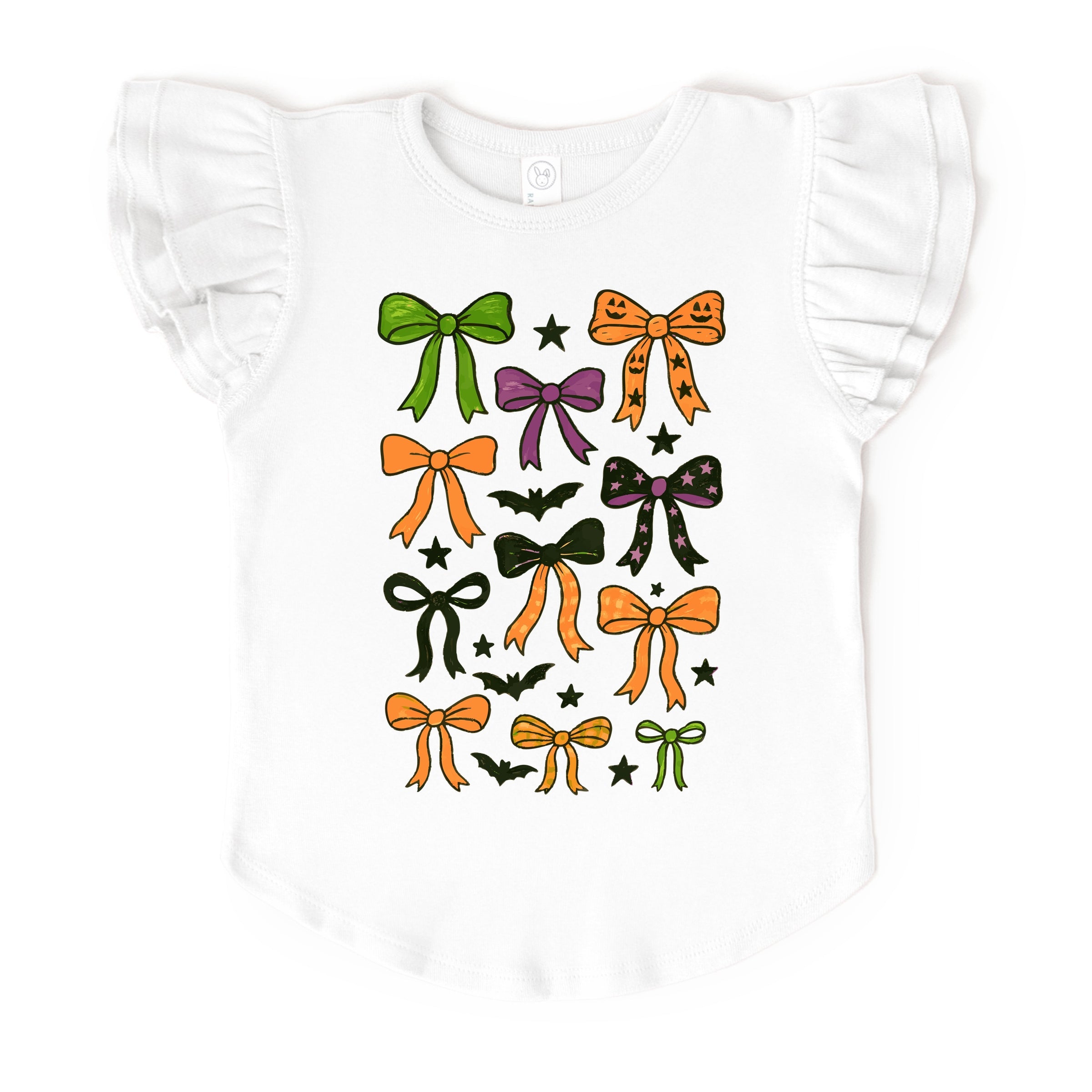 Coquette Colorful Halloween Bows - Flutter Sleeve Graphic T-Shirt