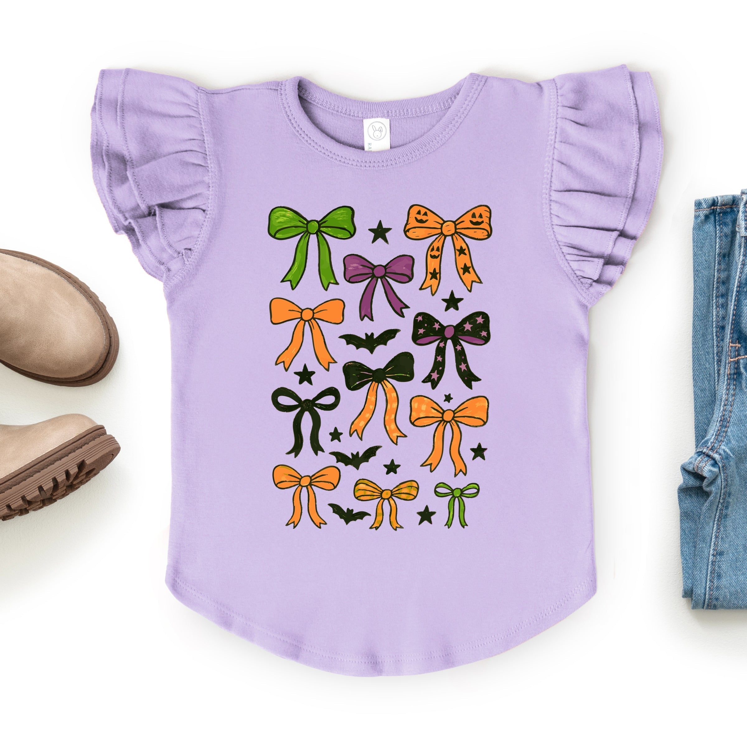 Coquette Colorful Halloween Bows - Flutter Sleeve Graphic T-Shirt