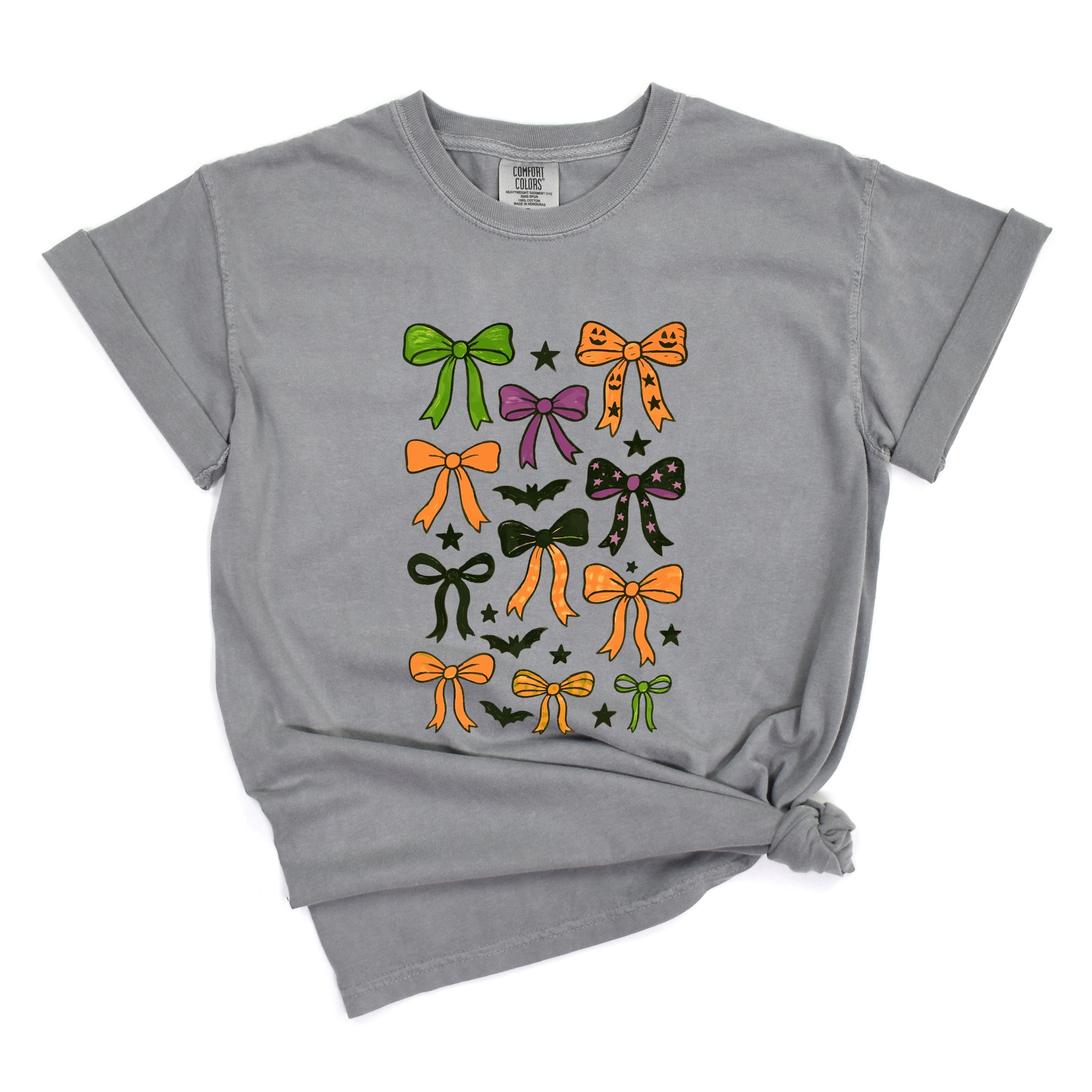 Coquette Colorful Halloween Bows - Women's Garment Dyed Graphic T-Shirt
