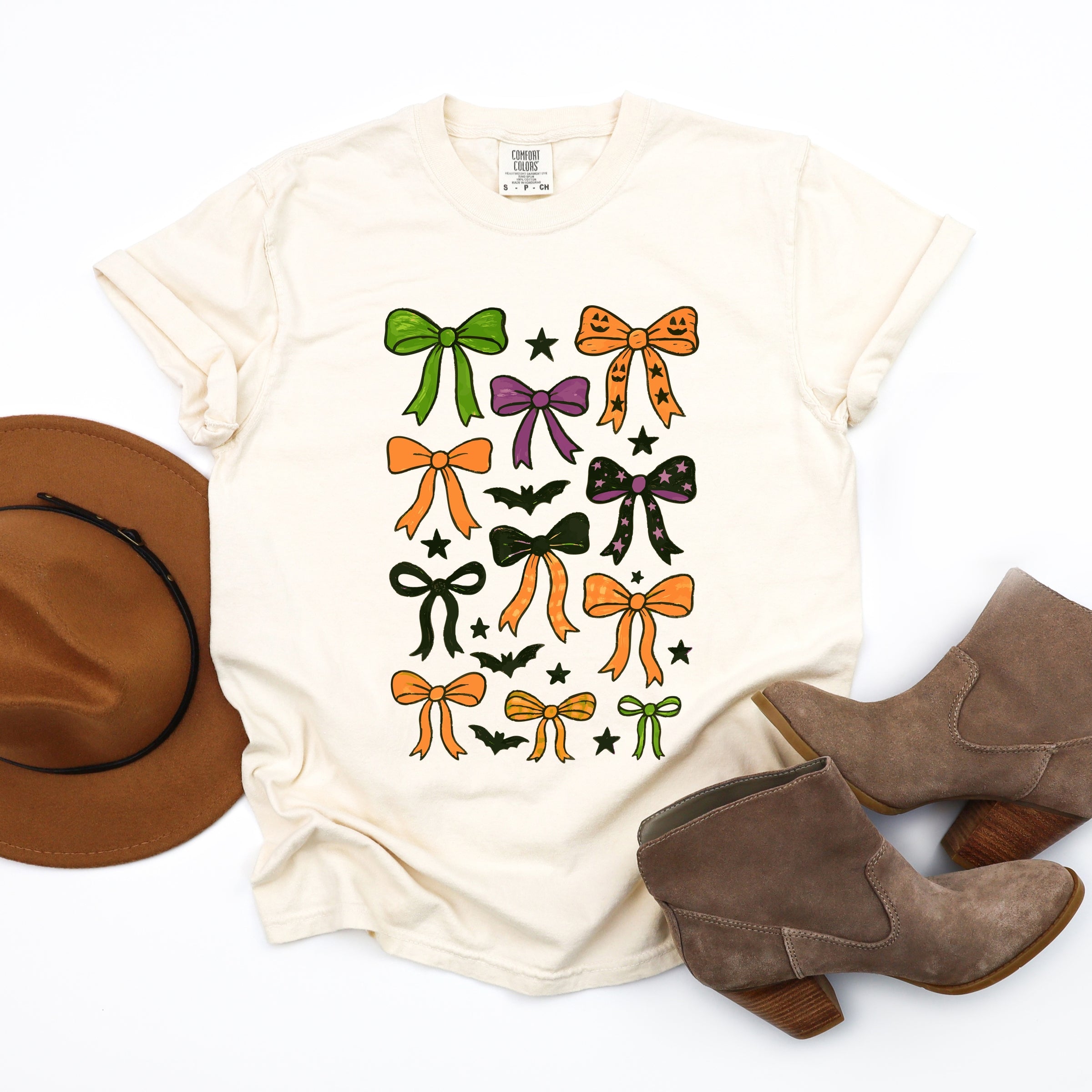 Coquette Colorful Halloween Bows - Women's Garment Dyed Graphic T-Shirt