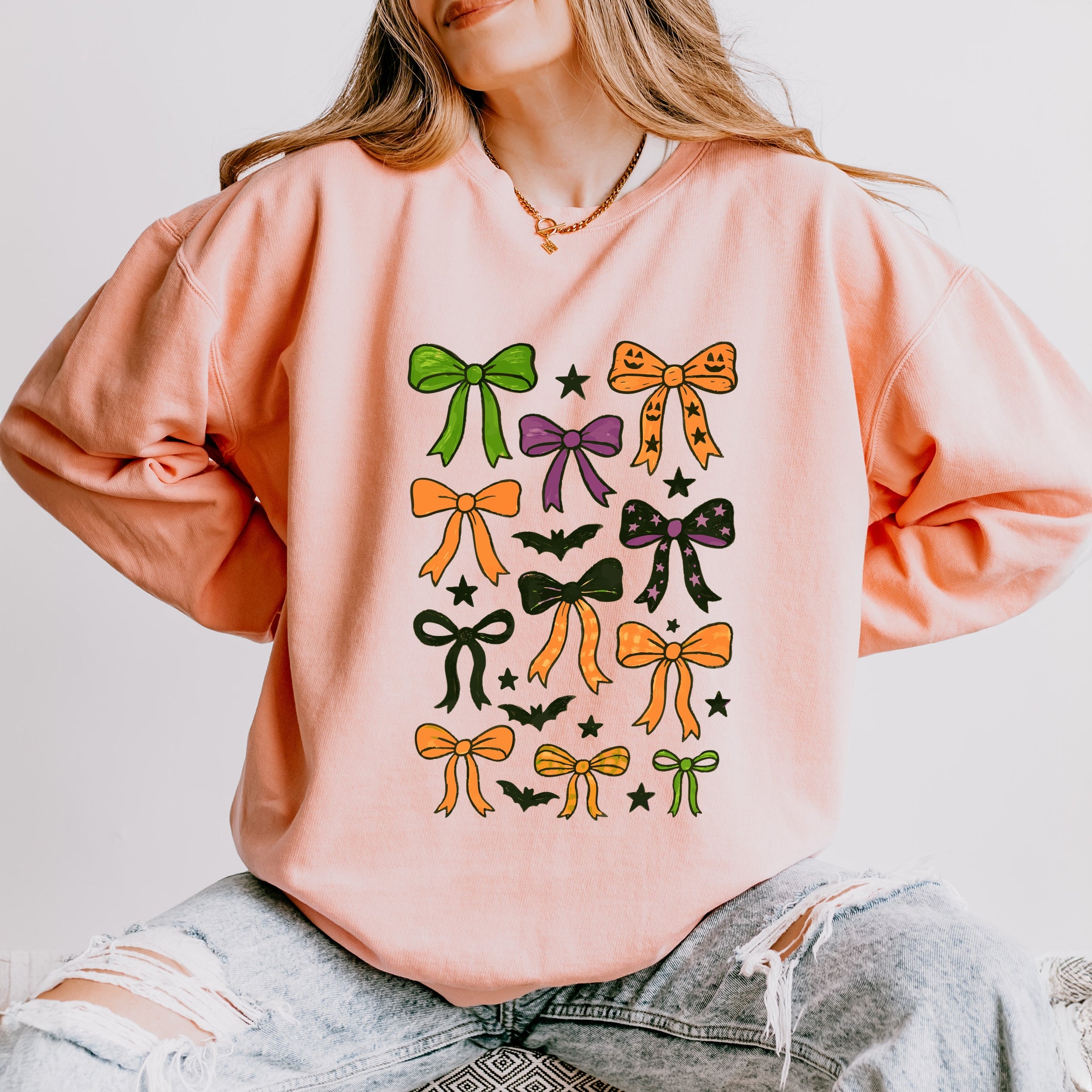 Coquette Colorful Halloween Bows - Women's Lightweight Garment Dyed Sweatshirt