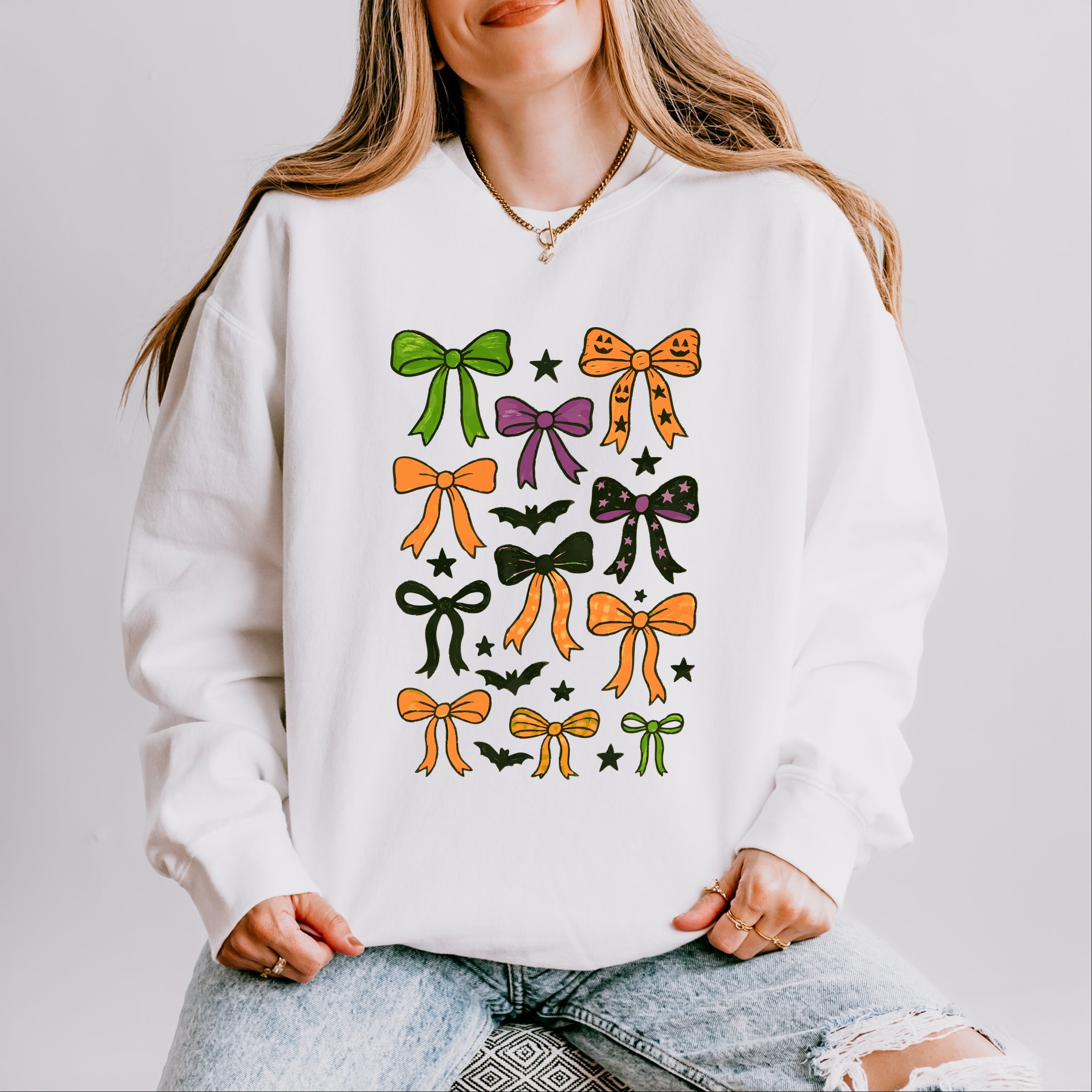 Coquette Colorful Halloween Bows - Women's Lightweight Garment Dyed Sweatshirt