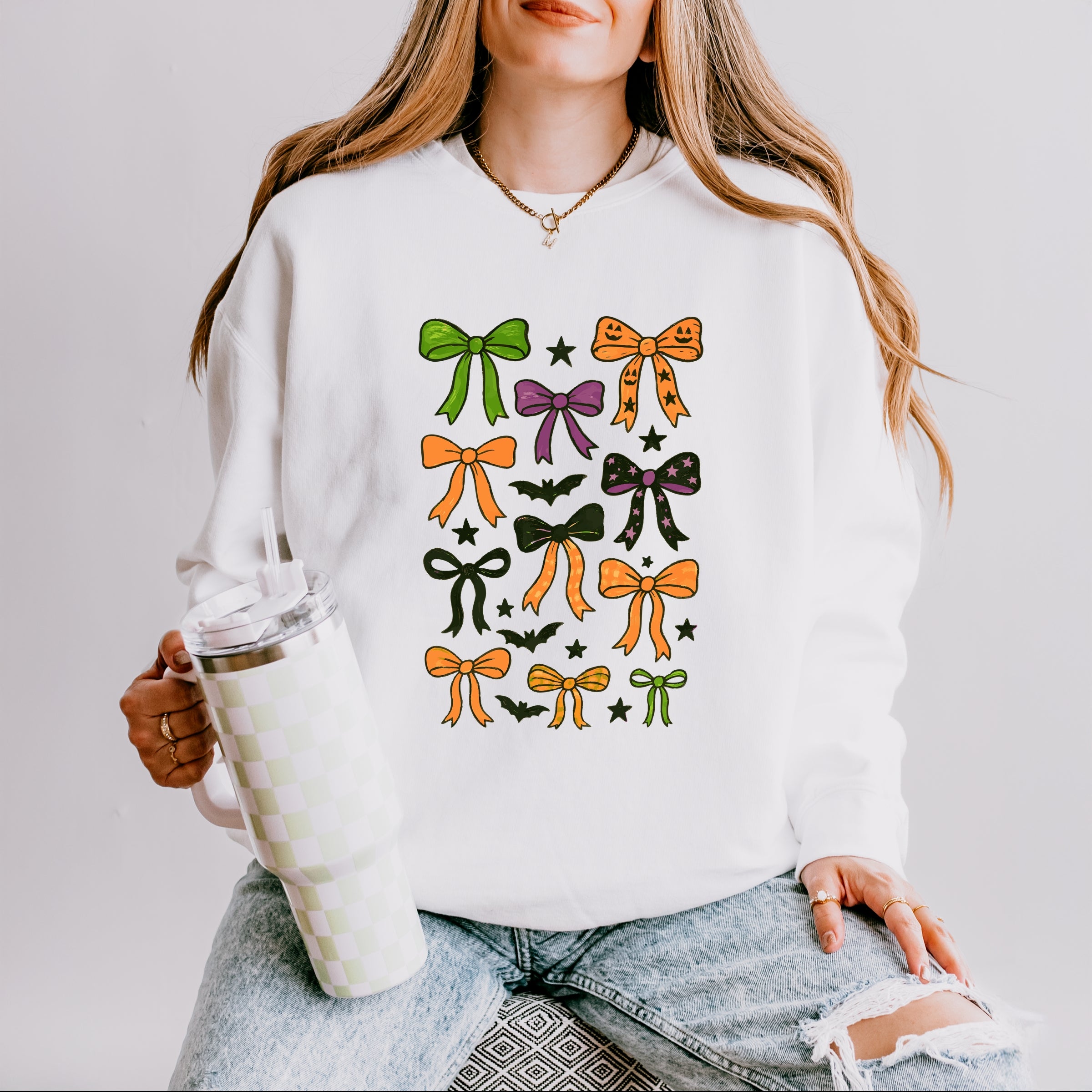 Coquette Colorful Halloween Bows - Women's Lightweight Garment Dyed Sweatshirt