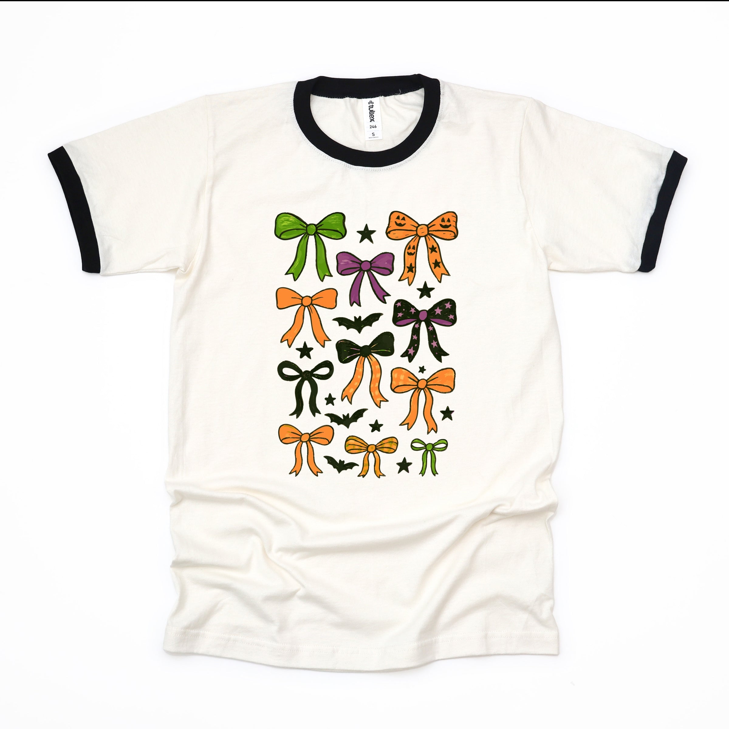 Coquette Colorful Halloween Bows - Women's Ringer Graphic T-Shirt