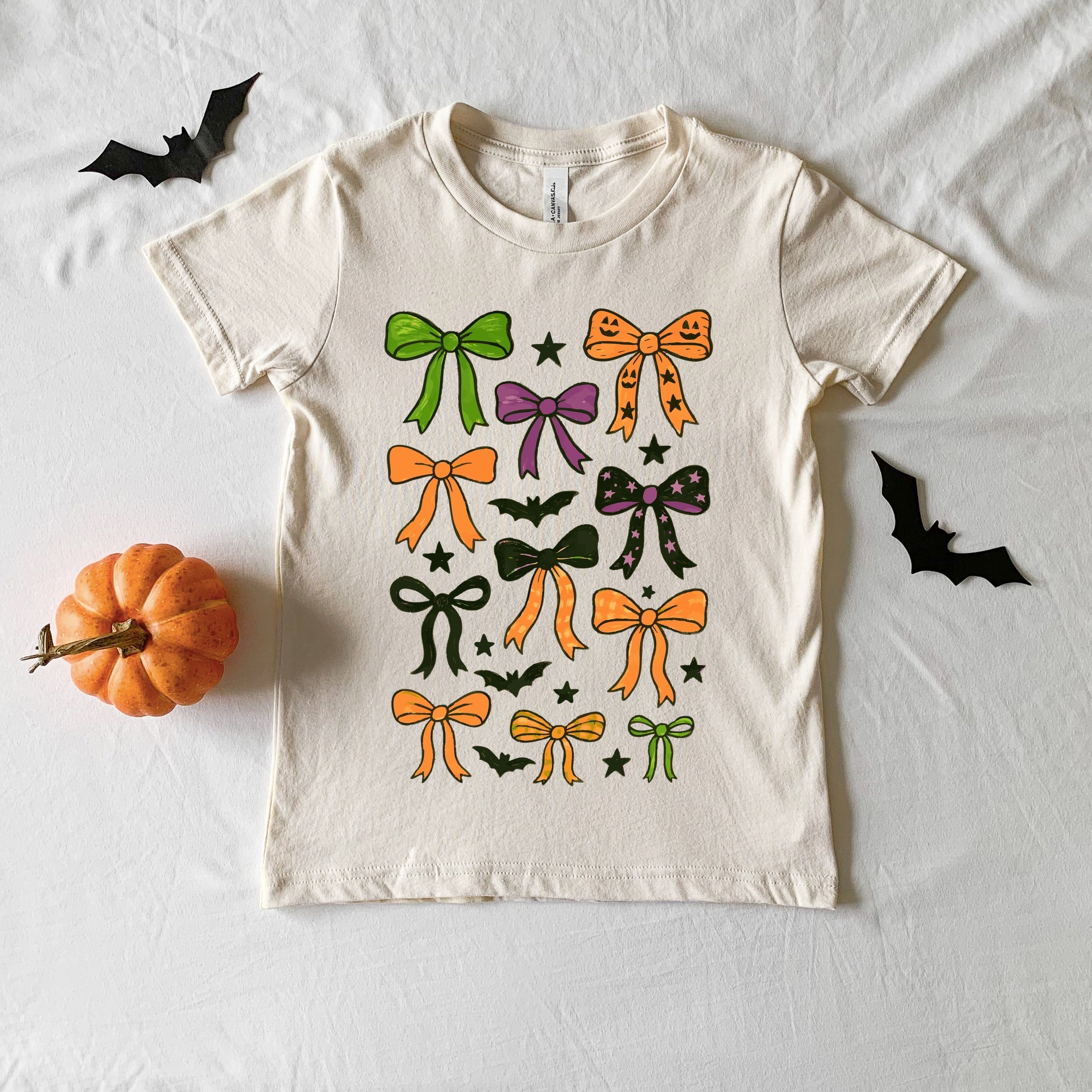 Coquette Colorful Halloween Bows - Youth Short Sleeve Graphic T-Shirt and Toddler Short Sleeve Graphic T-Shirt