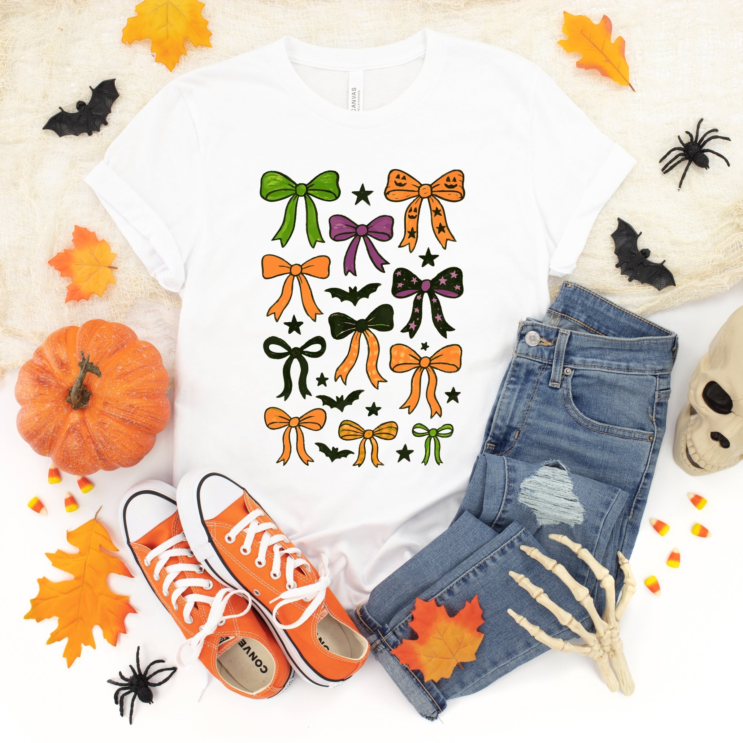 Coquette Colorful Halloween Bows - Youth Short Sleeve Graphic T-Shirt and Toddler Short Sleeve Graphic T-Shirt