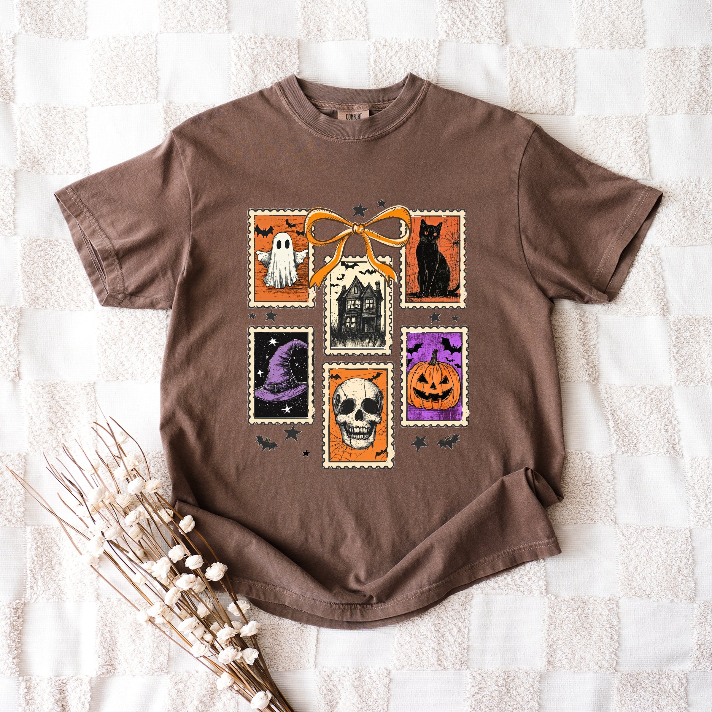 Coquette Halloween Stamps - Women's Garment Dyed Graphic T-Shirt