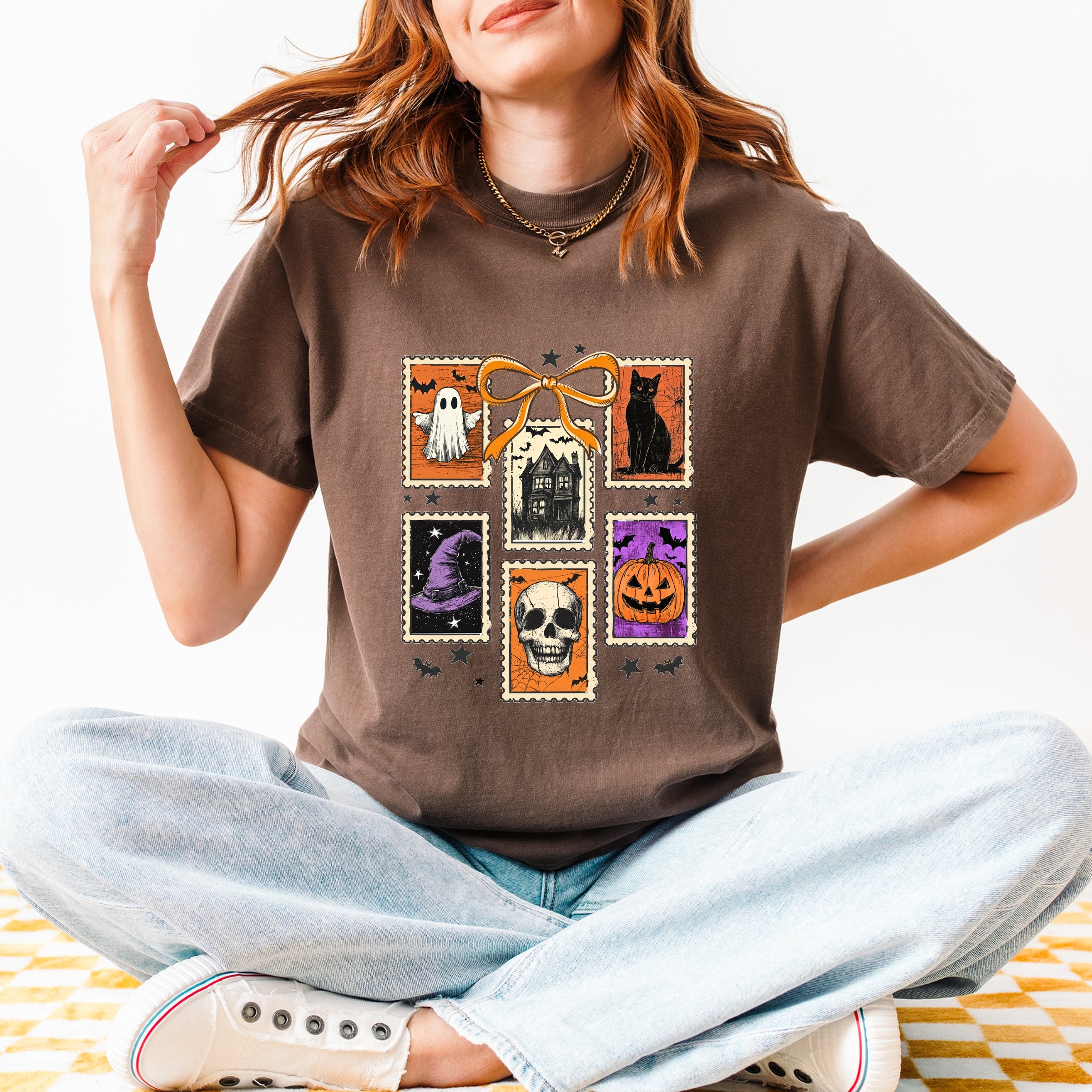 Coquette Halloween Stamps - Women's Garment Dyed Graphic T-Shirt