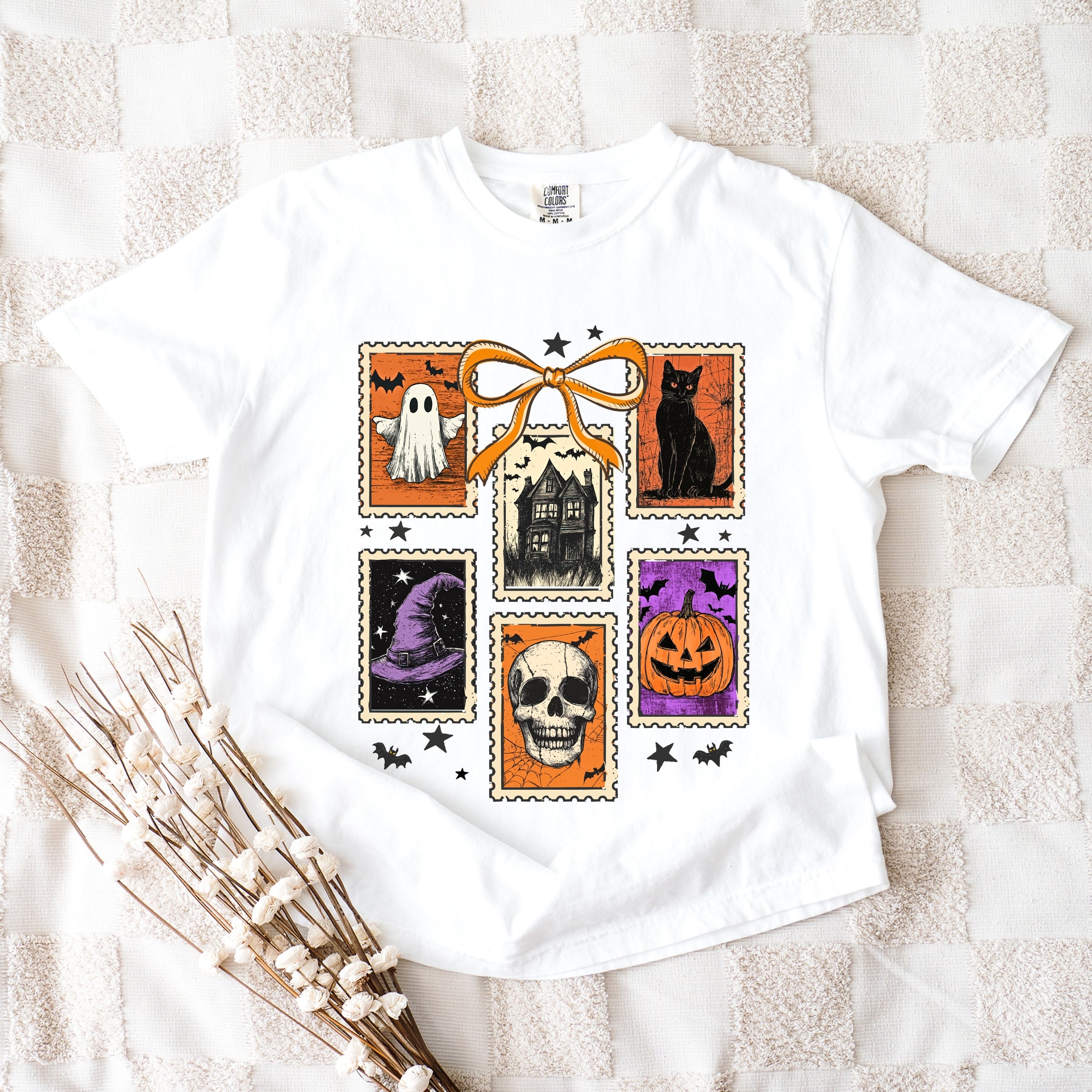 Coquette Halloween Stamps - Women's Garment Dyed Graphic T-Shirt