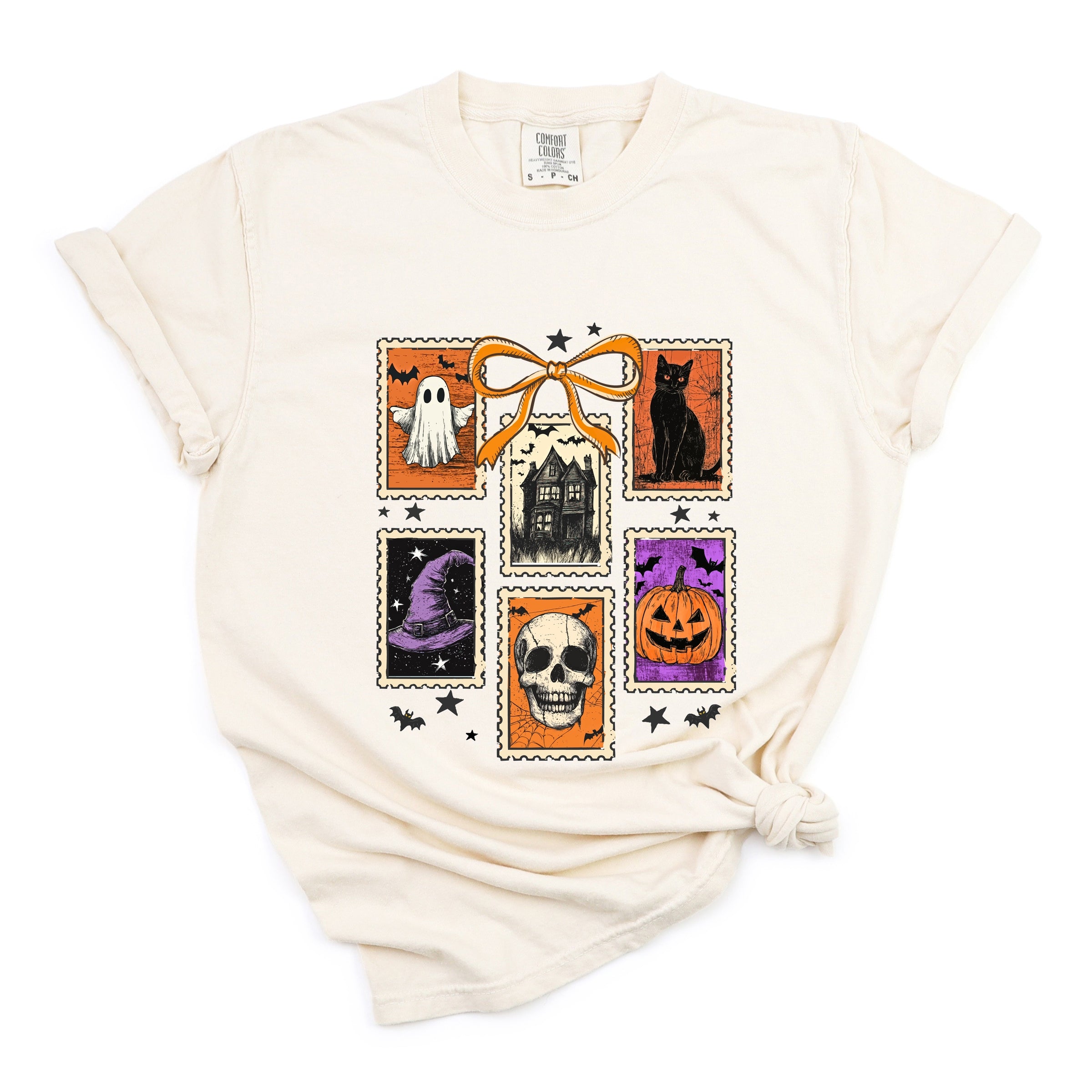 Coquette Halloween Stamps - Women's Garment Dyed Graphic T-Shirt