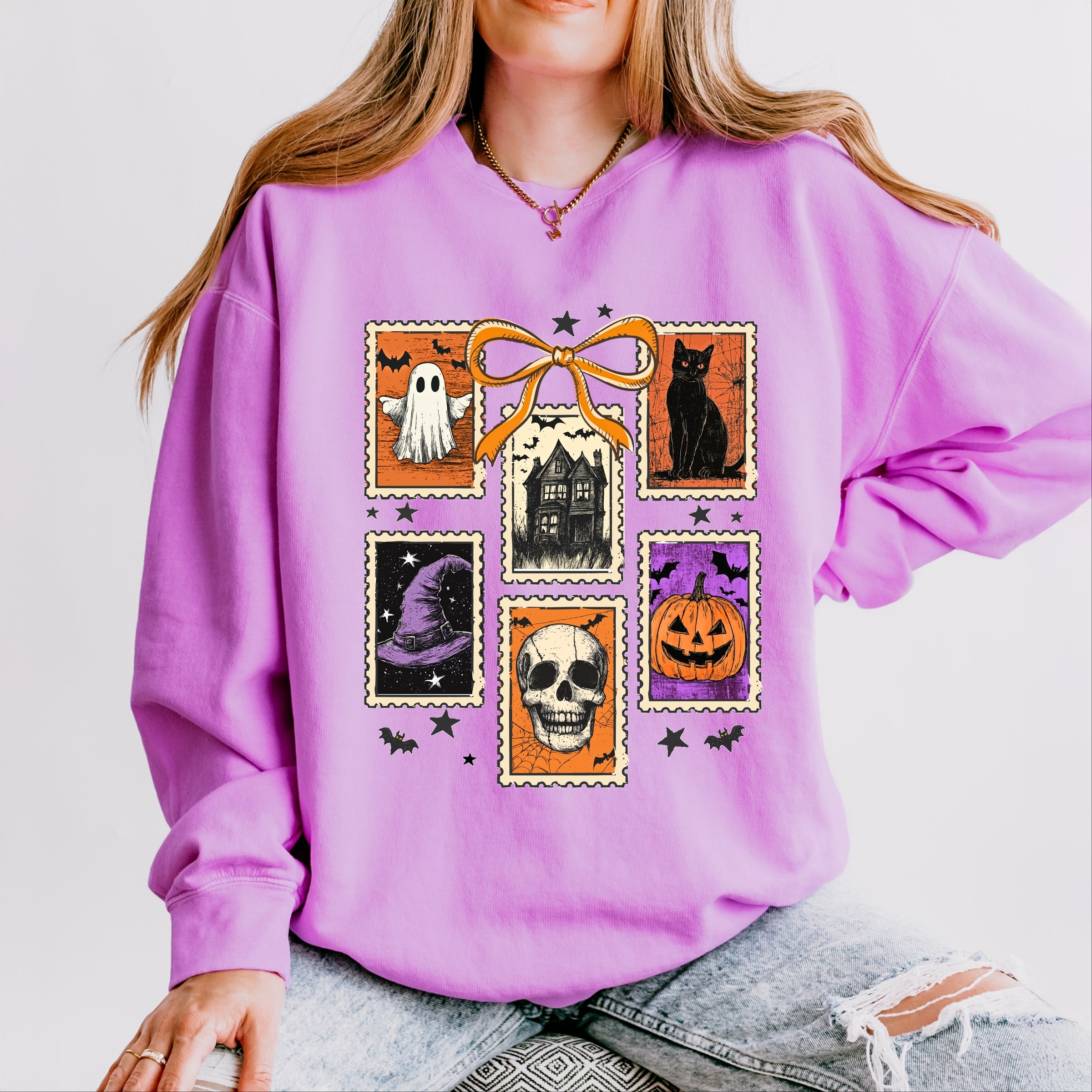 Coquette Halloween Stamps - Women's Lightweight Garment Dyed Sweatshirt