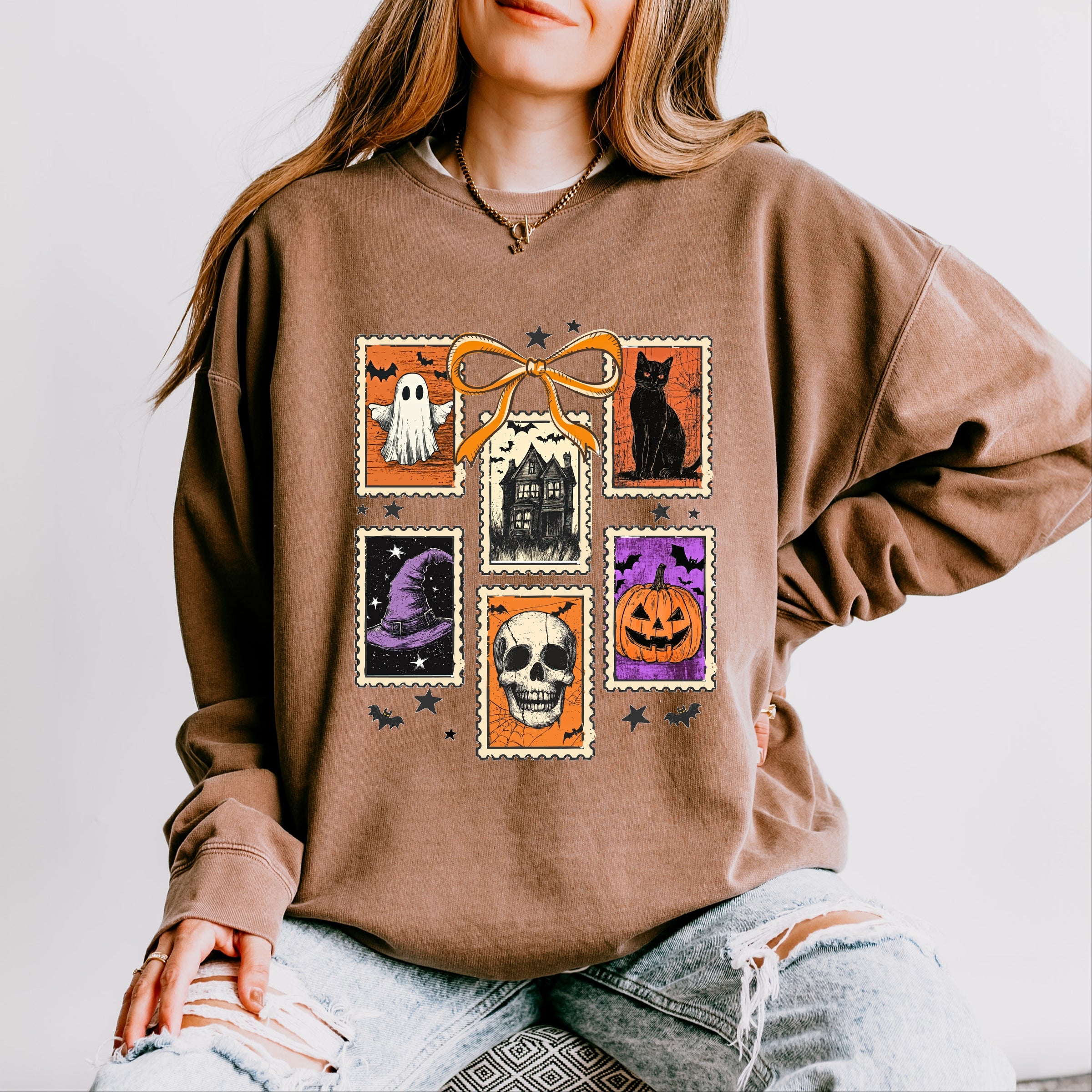 Coquette Halloween Stamps - Women's Lightweight Garment Dyed Sweatshirt