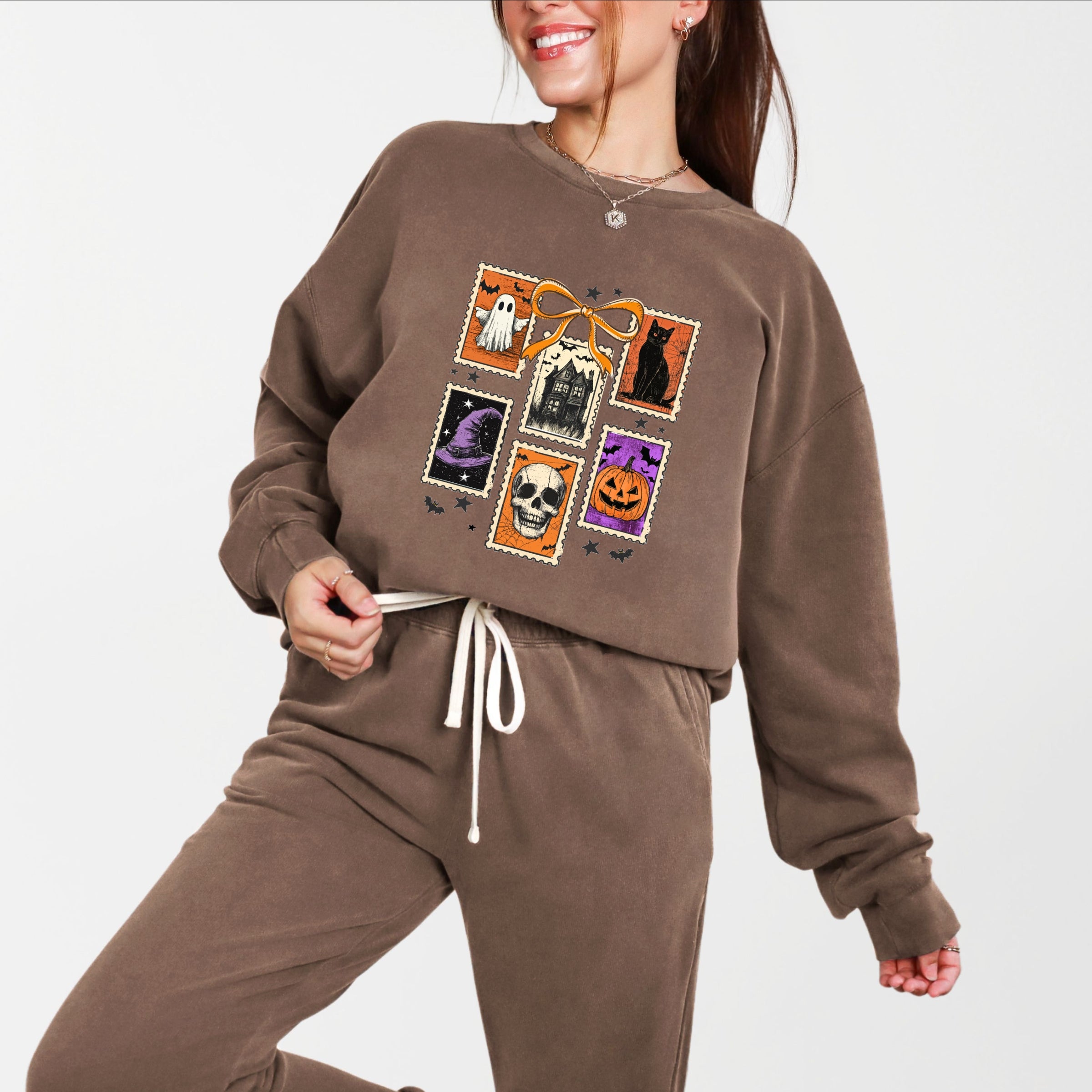Coquette Halloween Stamps - Women's Lightweight Garment Dyed Sweatshirt