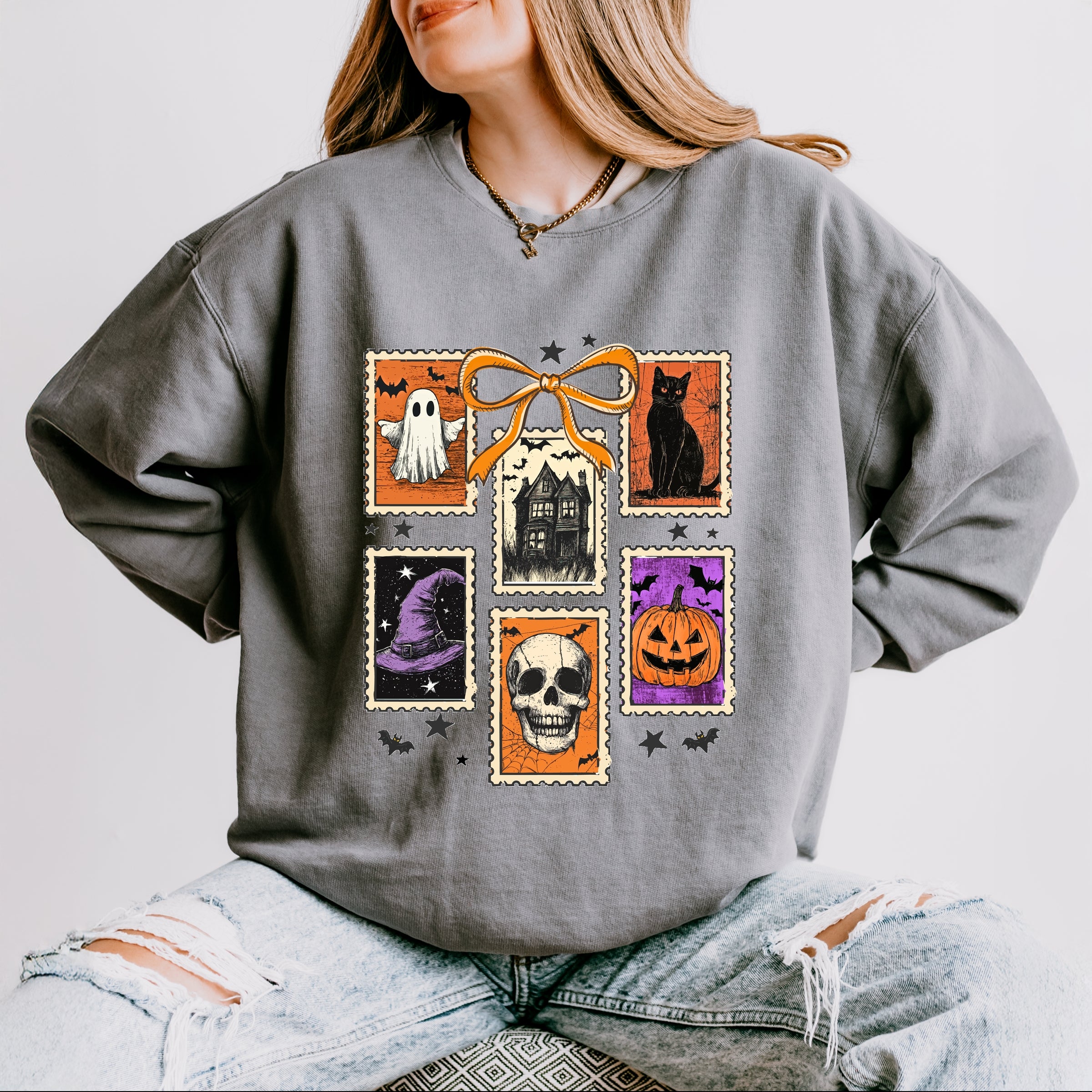 Coquette Halloween Stamps - Women's Lightweight Garment Dyed Sweatshirt