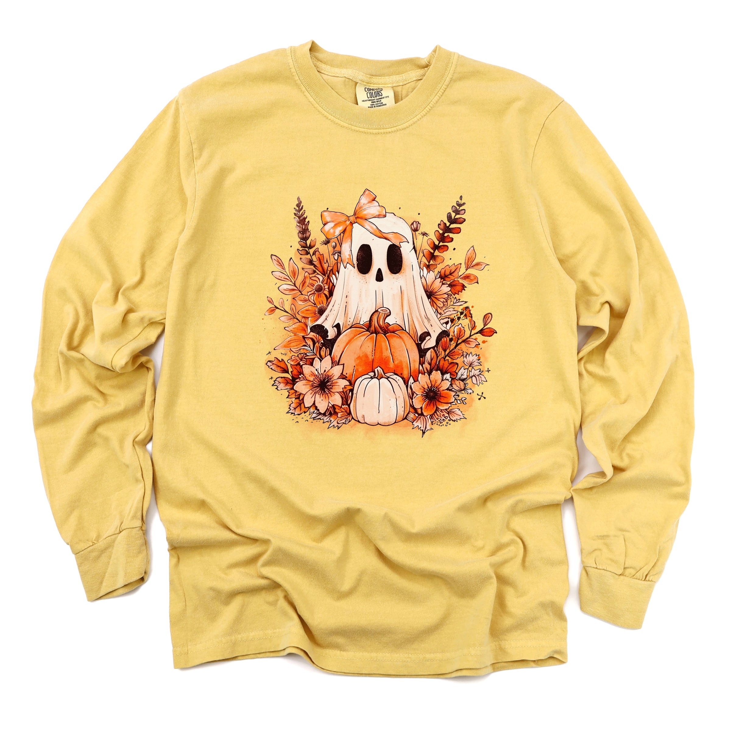Girl Ghost Floral - Women's Garment Dyed Long Sleeve Graphic T-Shirt