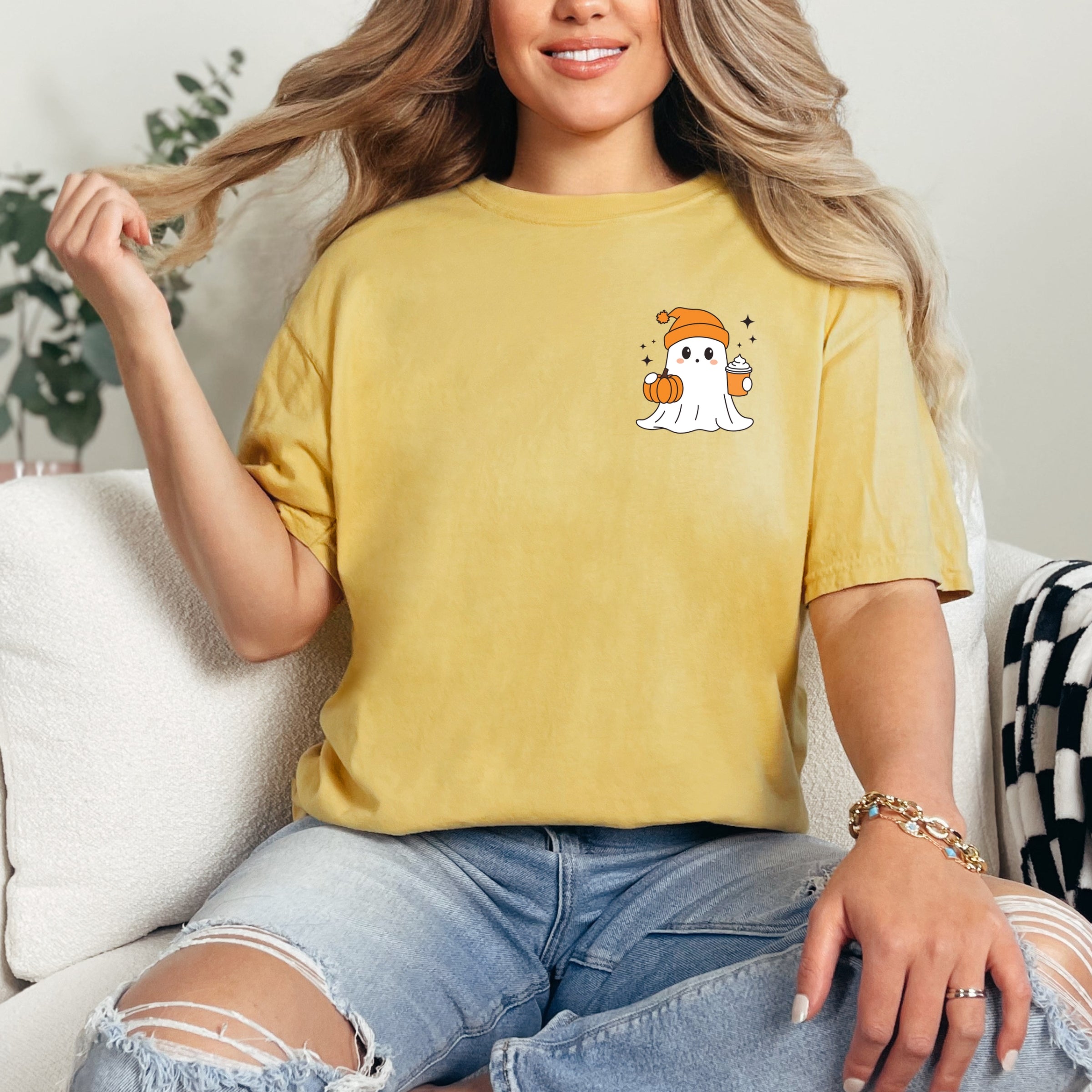 Ghost Pumpkin Spice Sparkle - Women's Garment Dyed Graphic T-Shirt