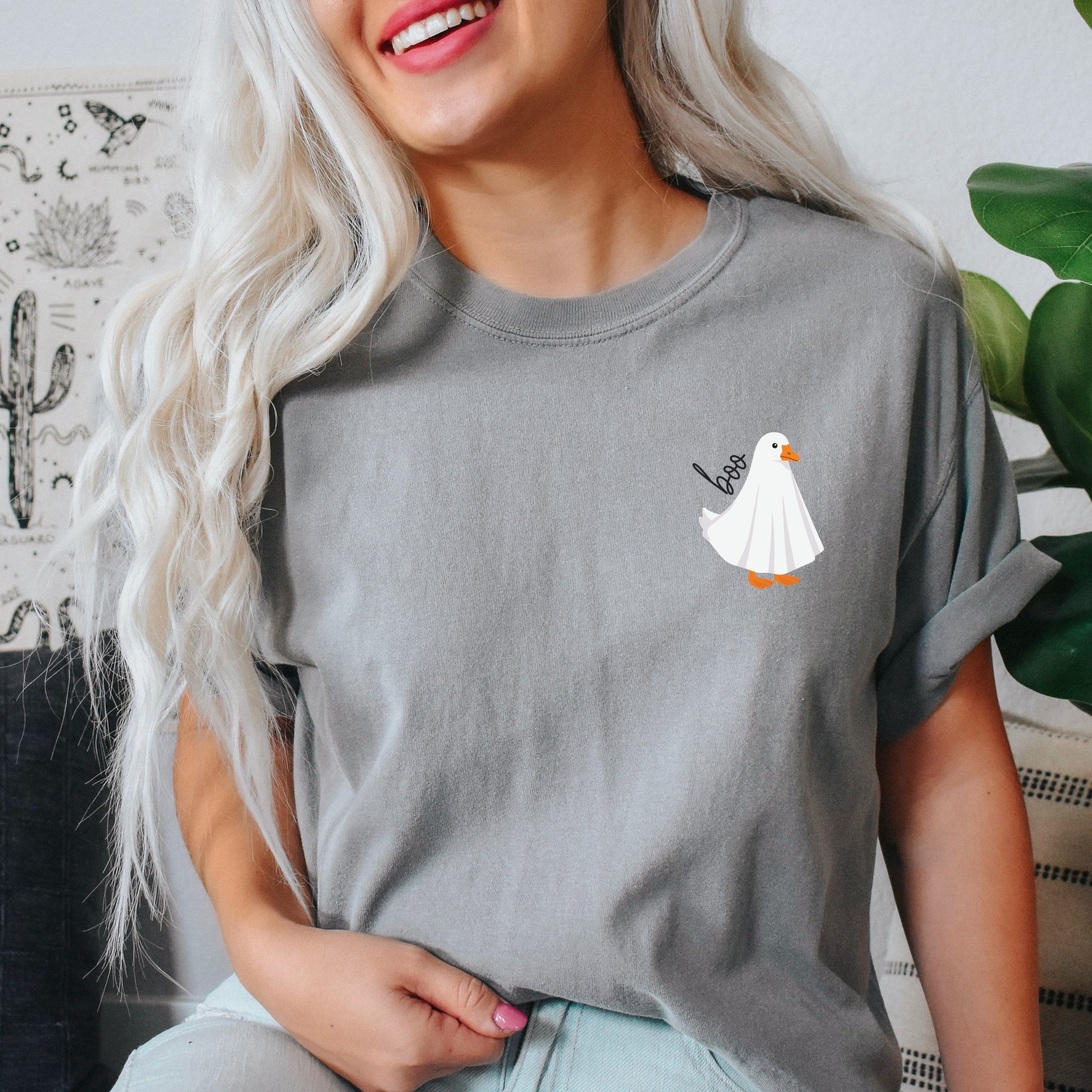 Boo Ghost Goose - Women's Garment Dyed Graphic T-Shirt