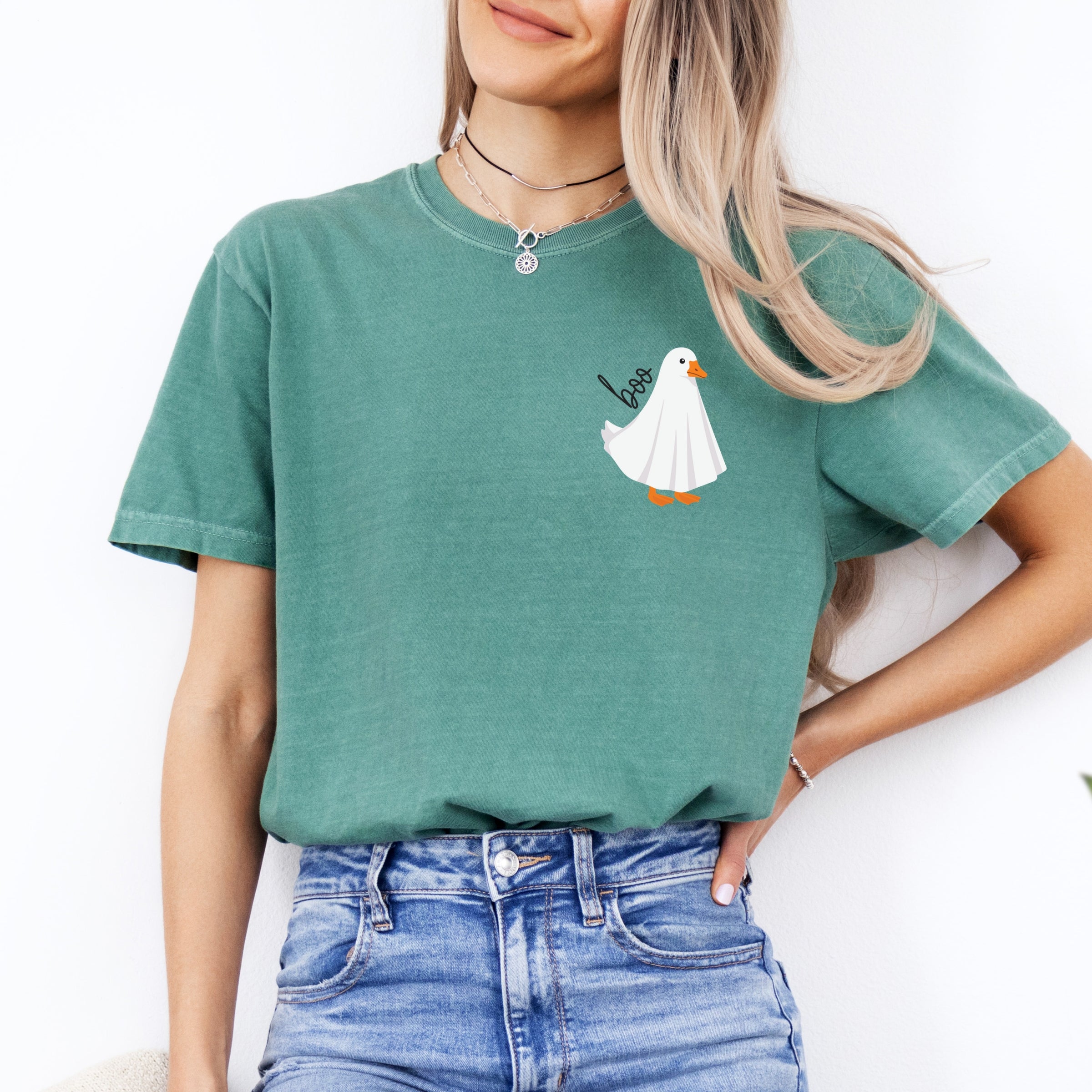 Boo Ghost Goose - Women's Garment Dyed Graphic T-Shirt