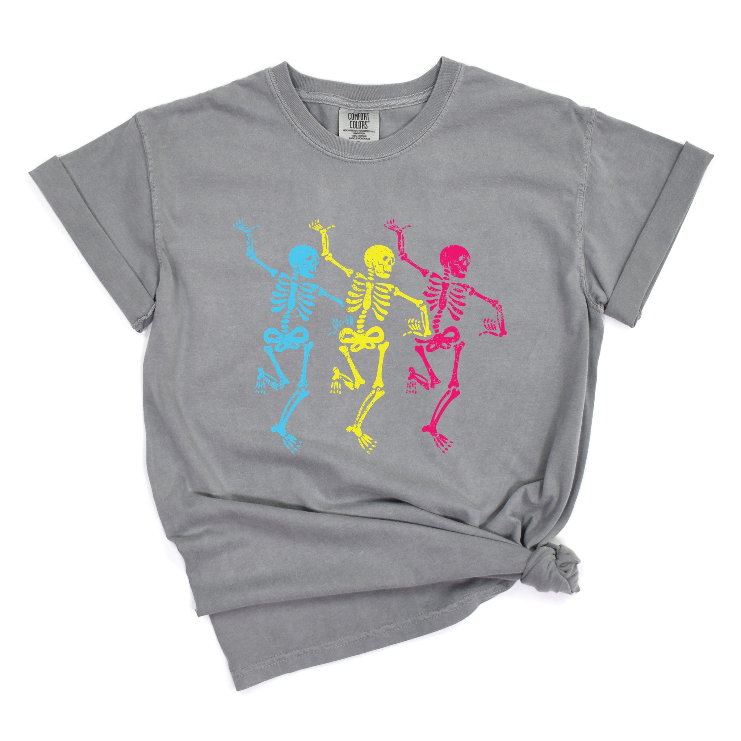 Three Skeletons Dancing Neon - Women's Garment Dyed Graphic T-Shirt