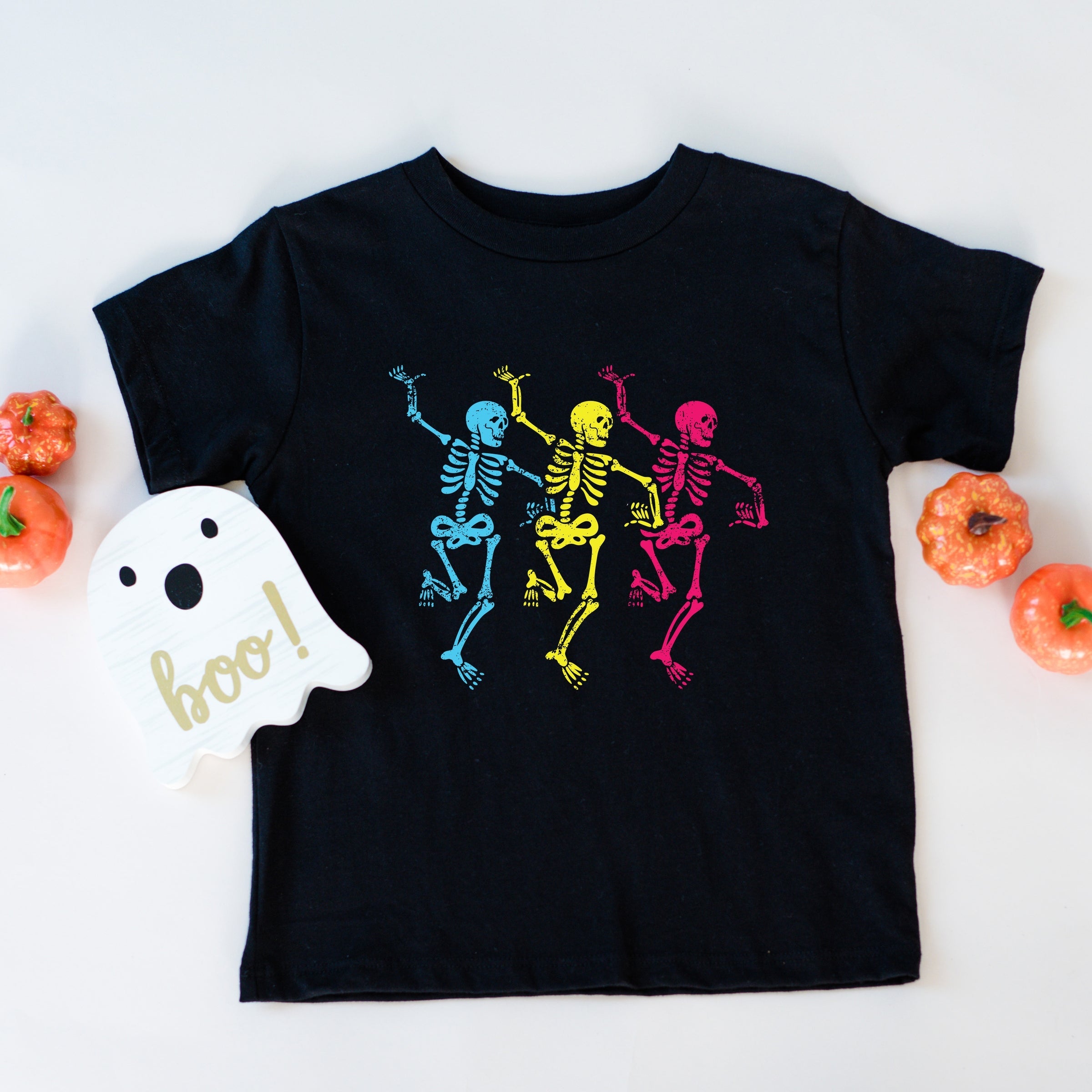 Three Skeletons Dancing Neon - Youth Short Sleeve Graphic T-Shirt and Toddler Short Sleeve Graphic T-Shirt