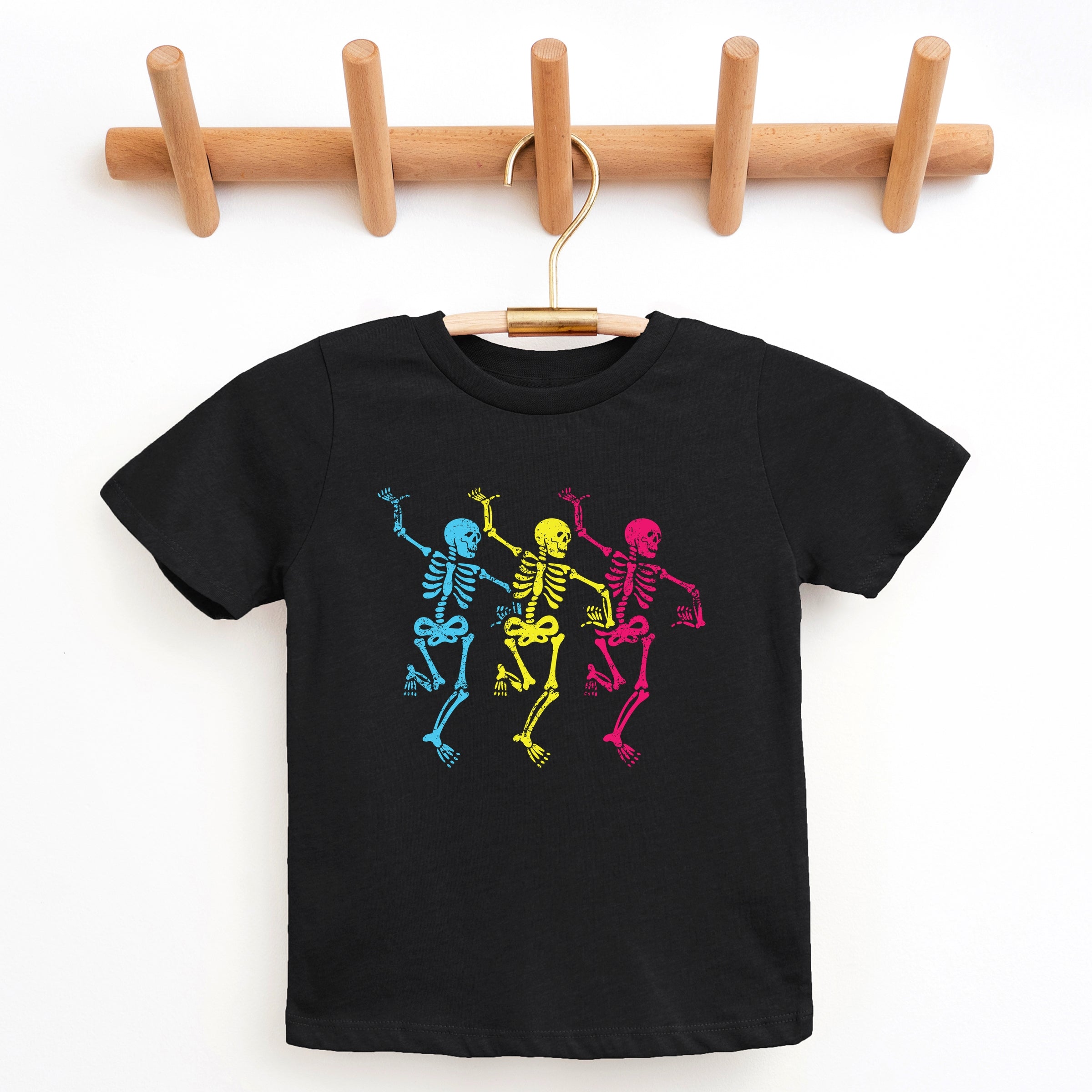 Three Skeletons Dancing Neon - Youth Short Sleeve Graphic T-Shirt and Toddler Short Sleeve Graphic T-Shirt
