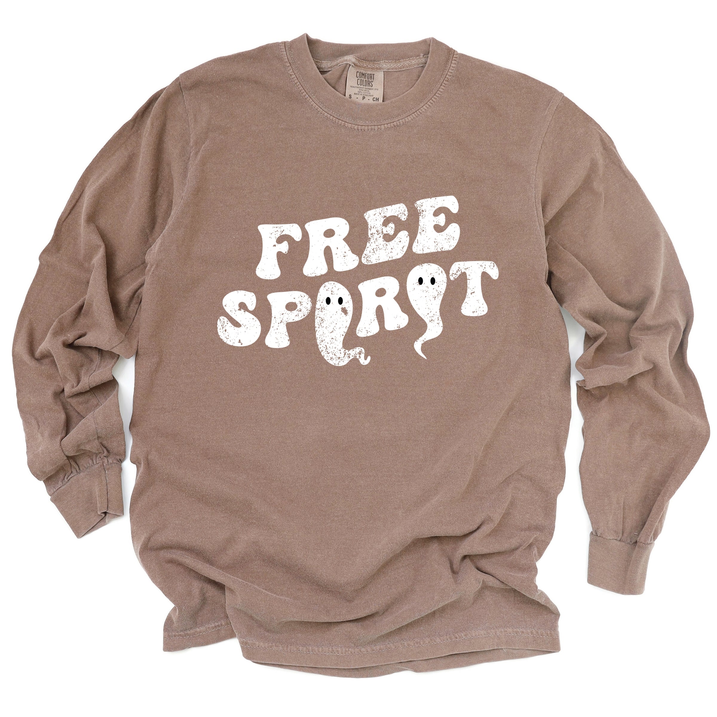 Free Spirit Ghost Distressed - Women's Garment Dyed Long Sleeve Graphic T-Shirt