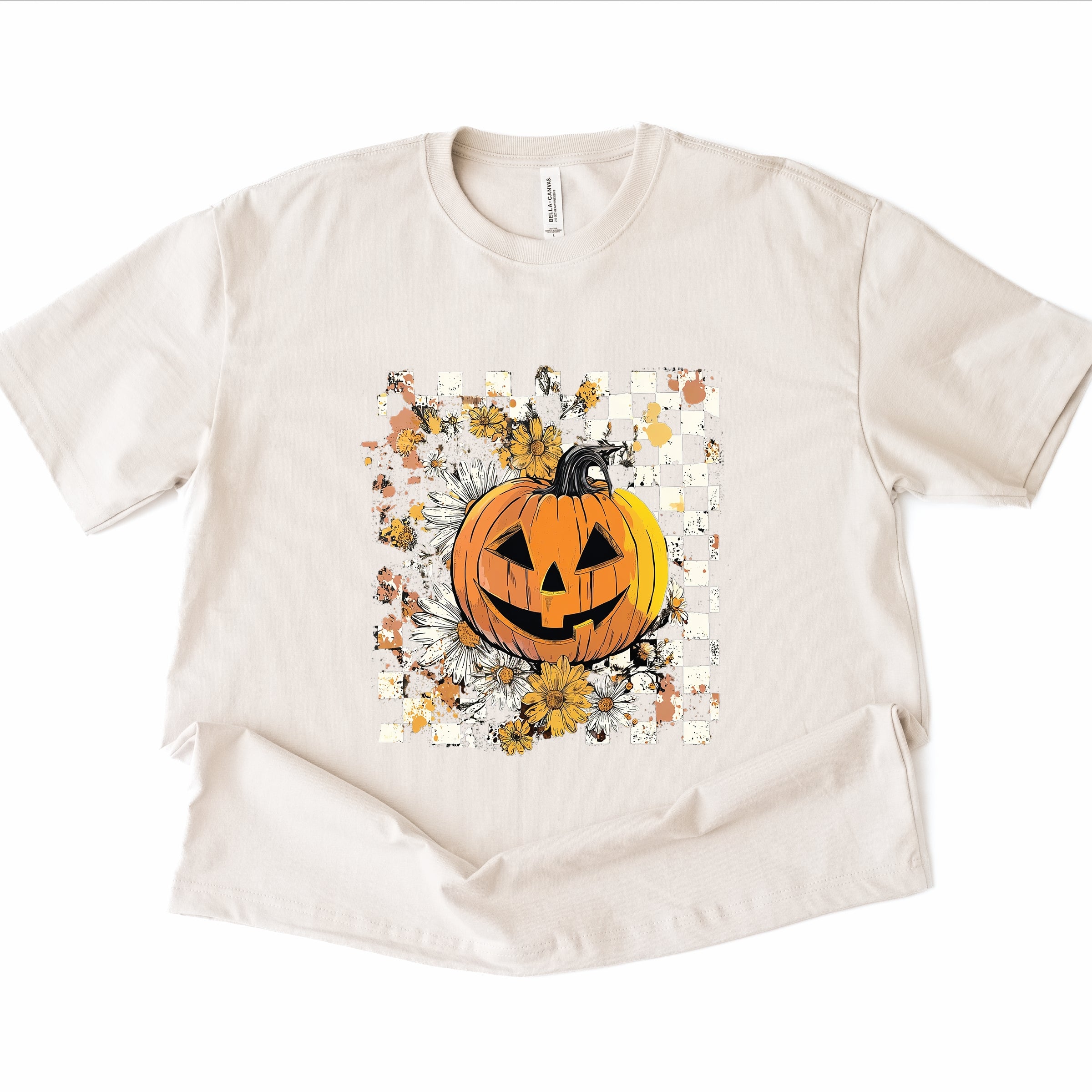 Carved Pumpkin Checkered Floral - Womens Heavyweight Tee