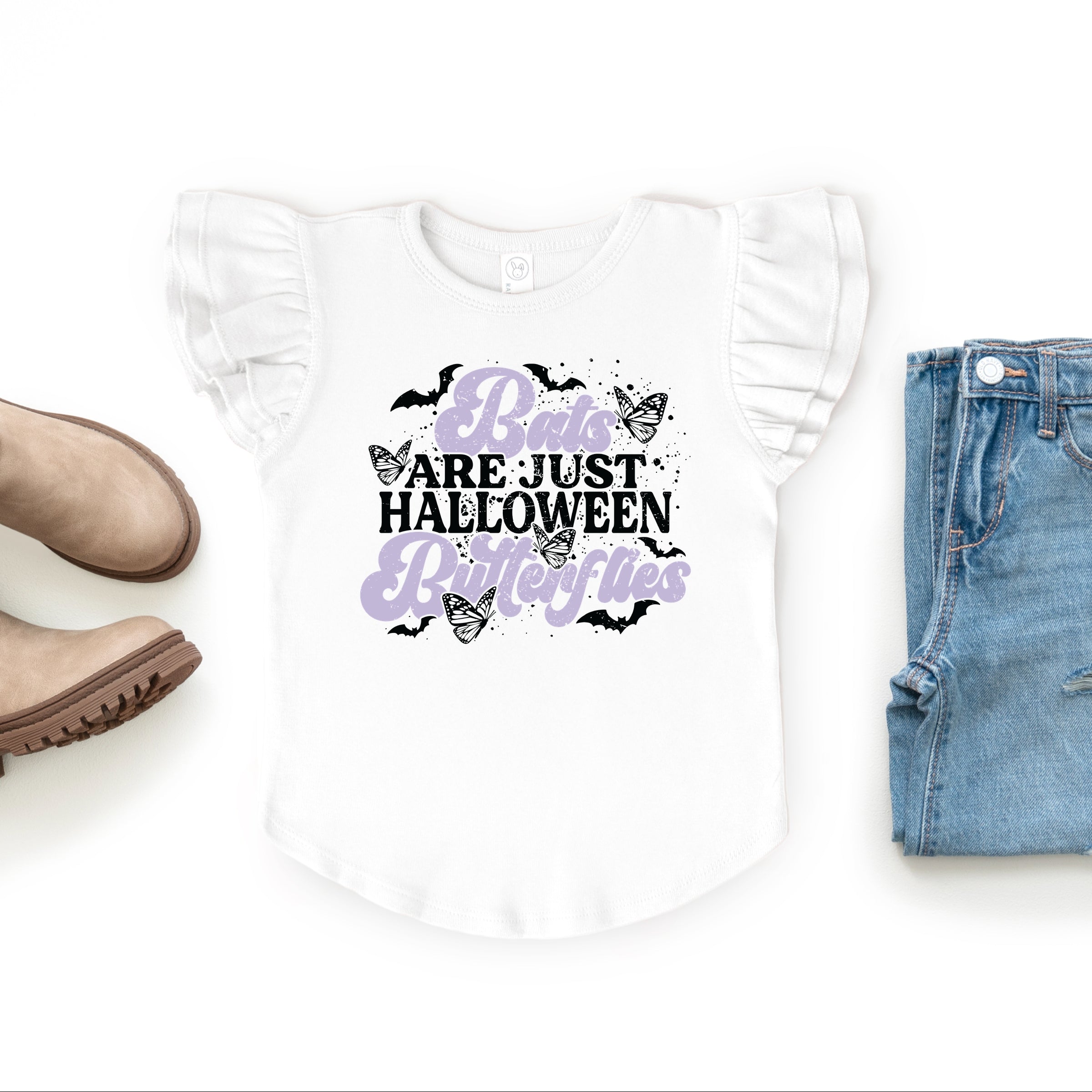 Bats Are Just Halloween Butterflies - Flutter Sleeve Graphic T-Shirt