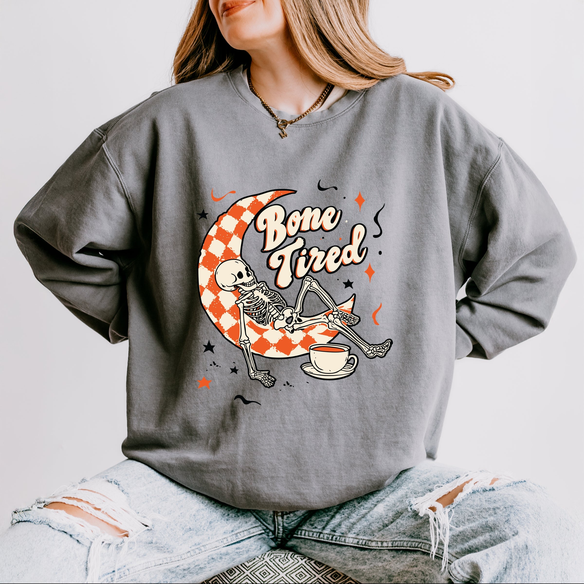 Bone Tired Moon - Womens Lightweight Garment Dyed Sweatshirt