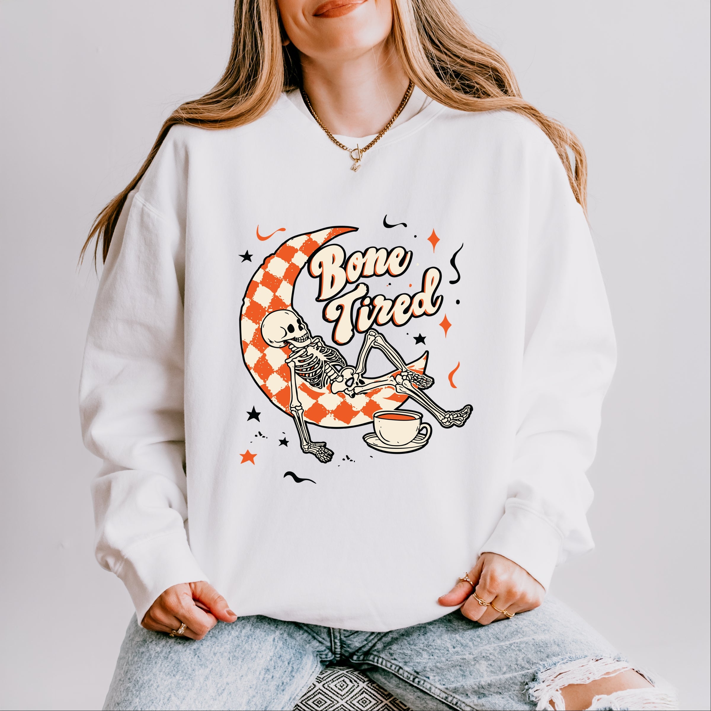 Bone Tired Moon - Womens Lightweight Garment Dyed Sweatshirt
