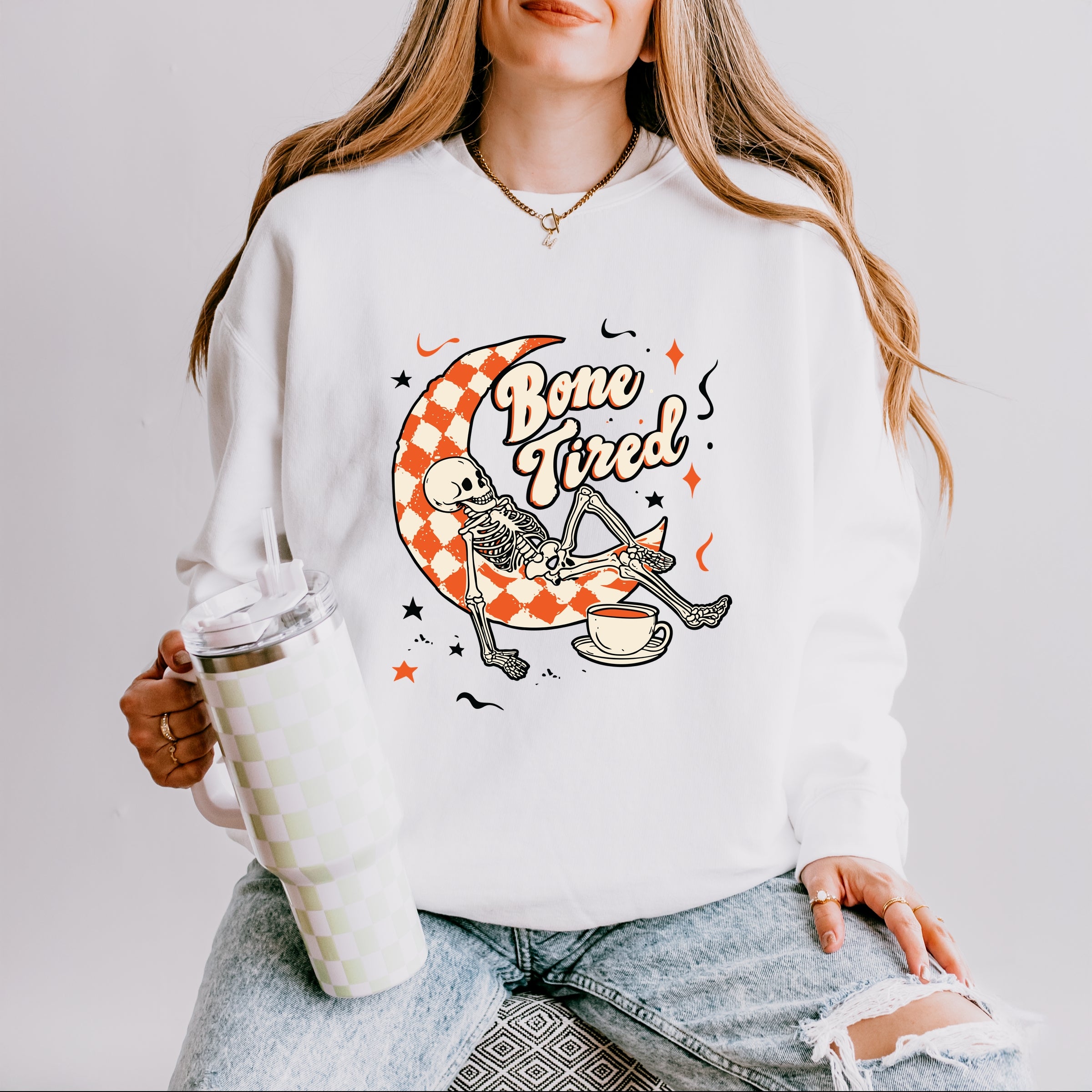 Bone Tired Moon - Womens Lightweight Garment Dyed Sweatshirt