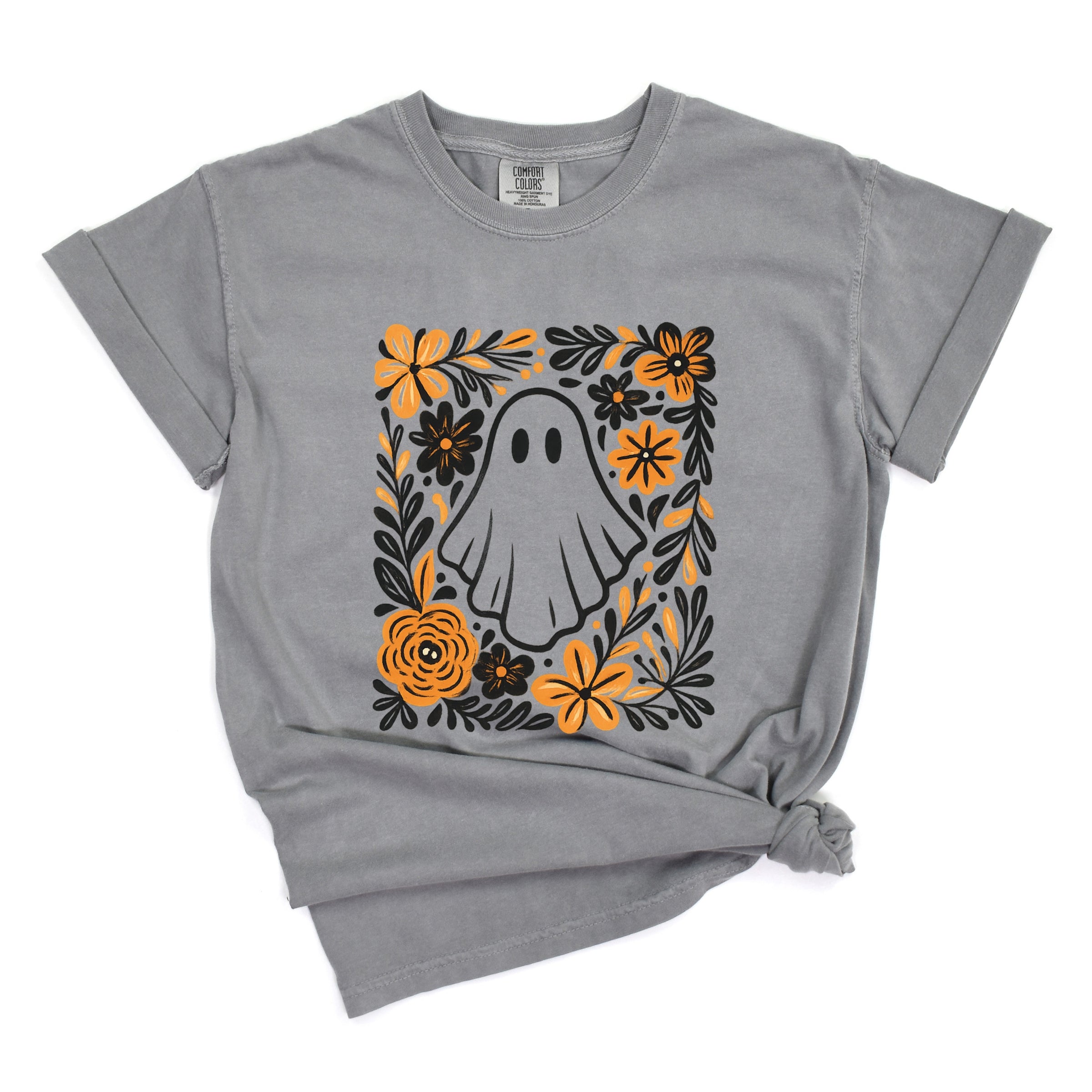 Ghost Floral Orange - Womens Garment Dyed Tee