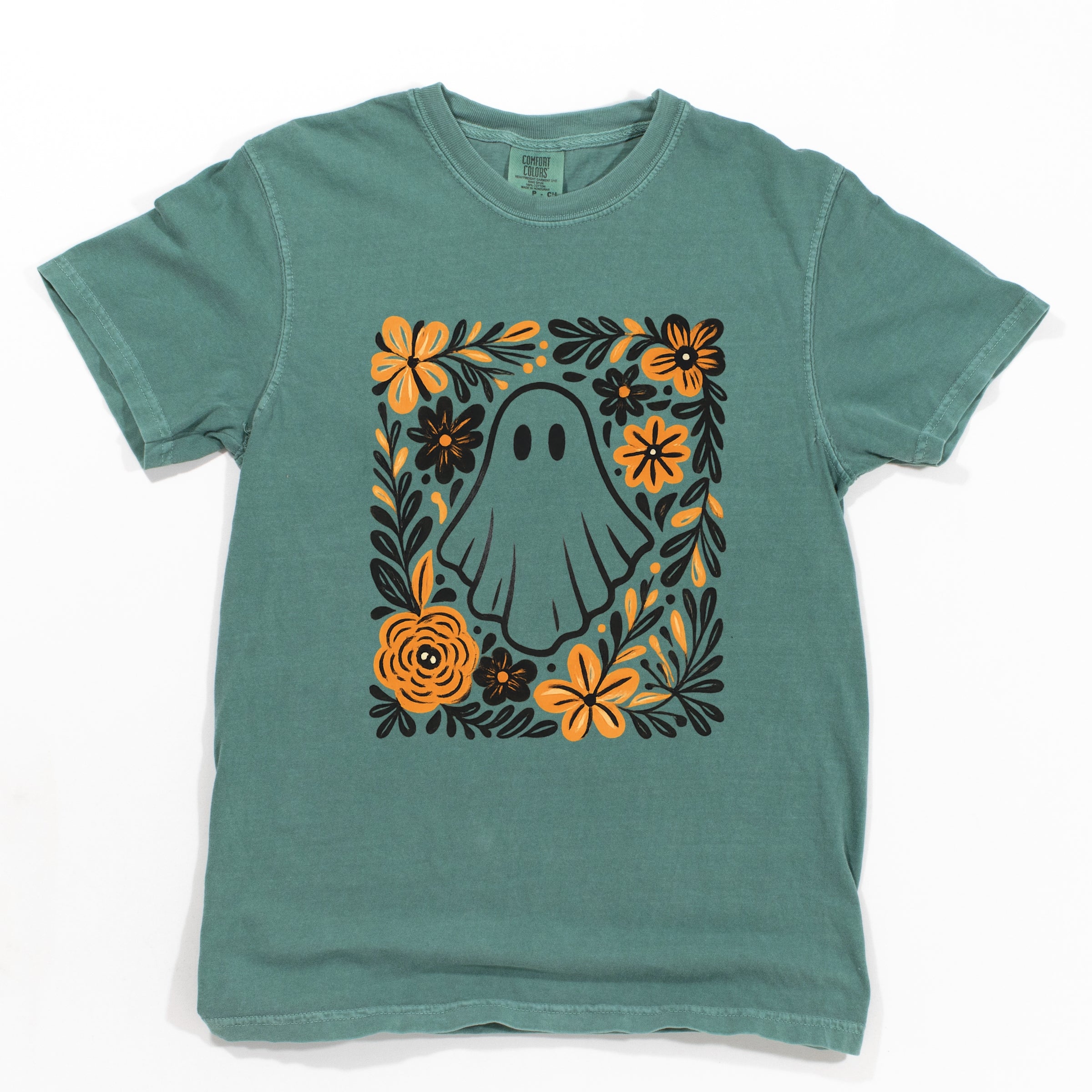 Ghost Floral Orange - Womens Garment Dyed Tee
