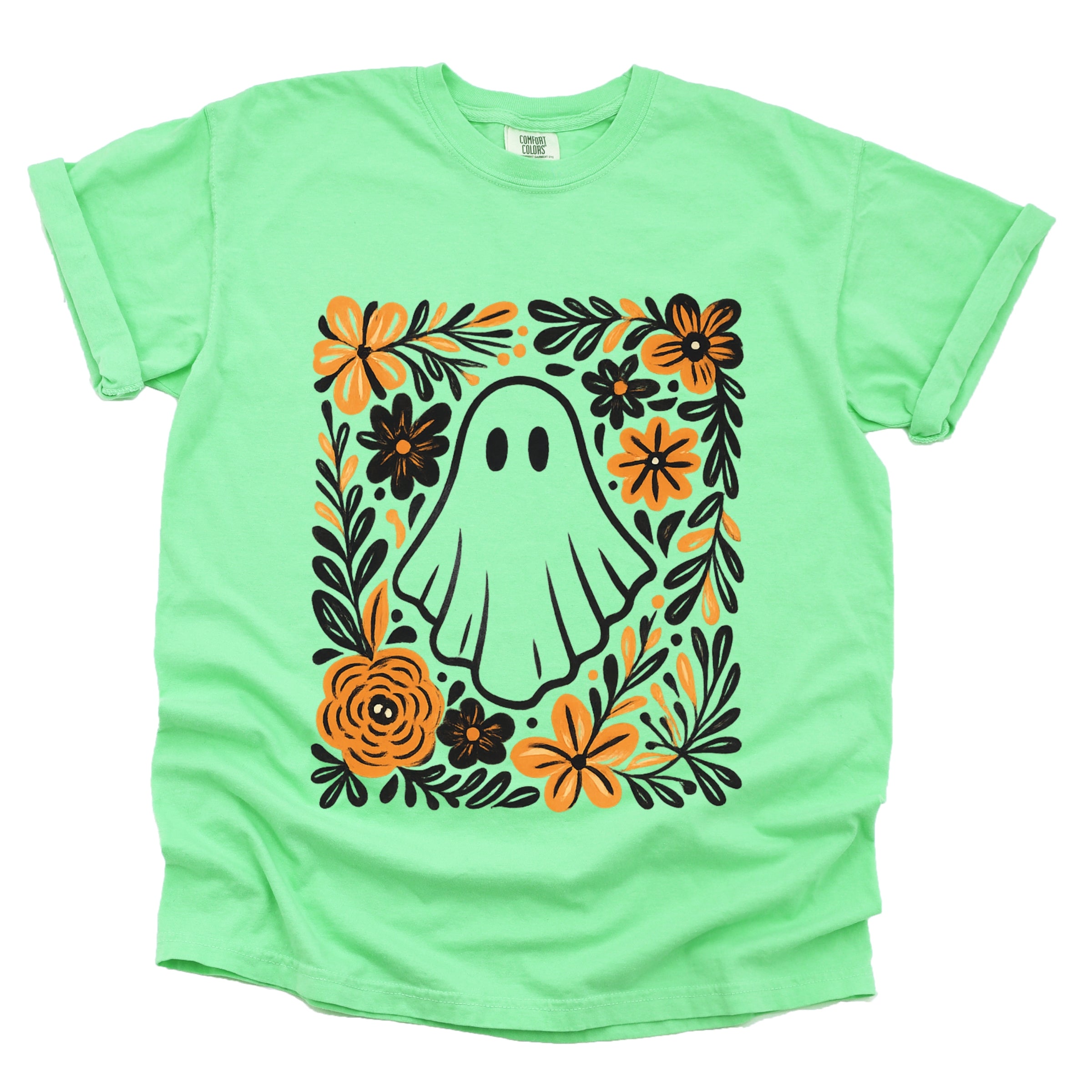 Ghost Floral Orange - Womens Garment Dyed Tee