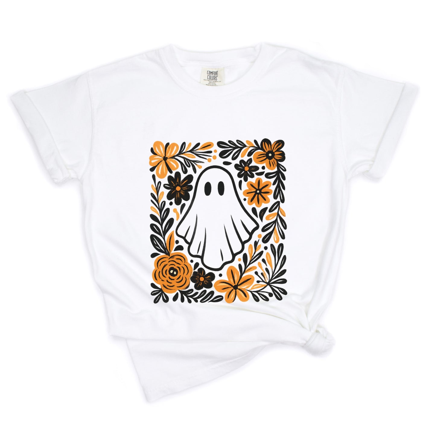 Ghost Floral Orange - Womens Garment Dyed Tee