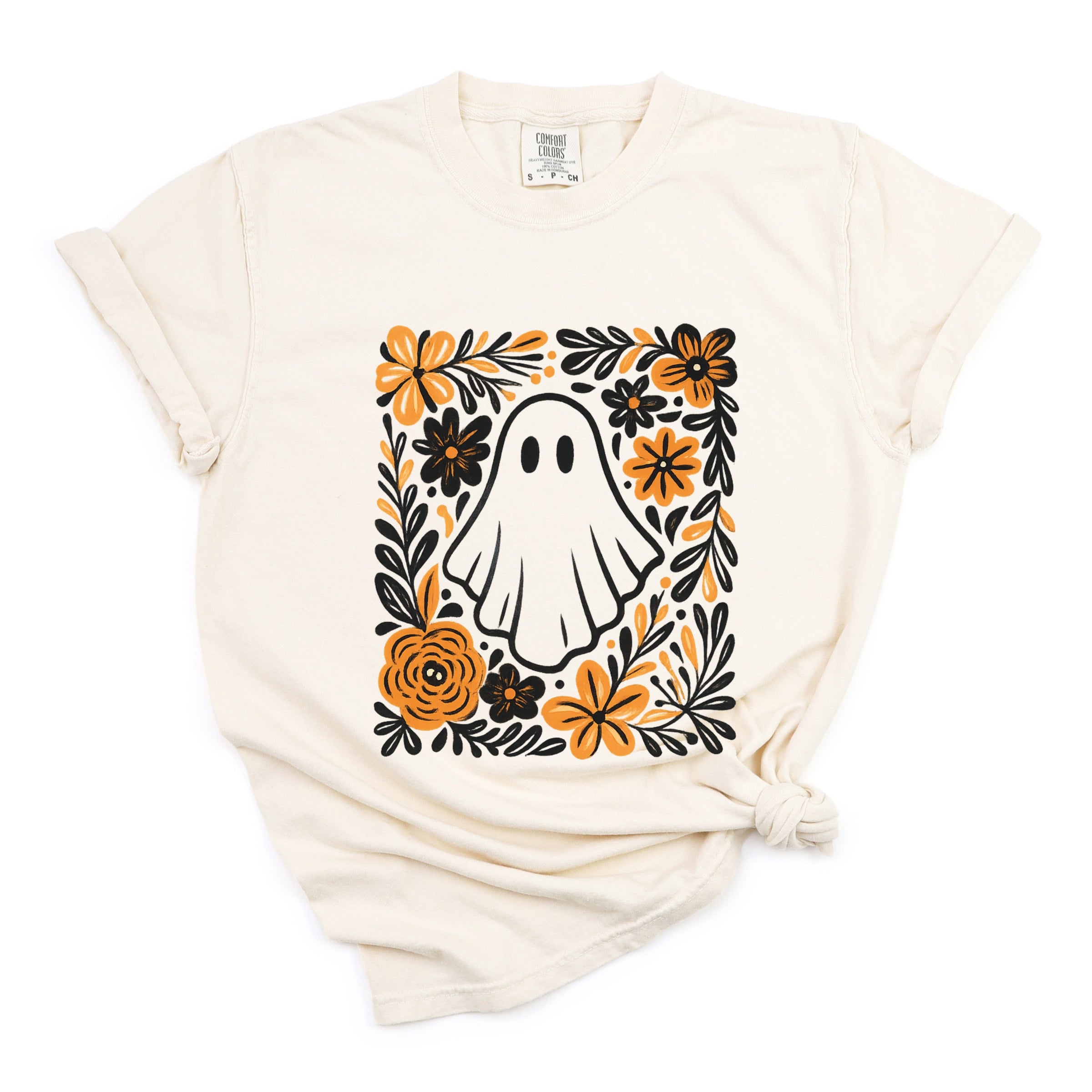 Ghost Floral Orange - Womens Garment Dyed Tee