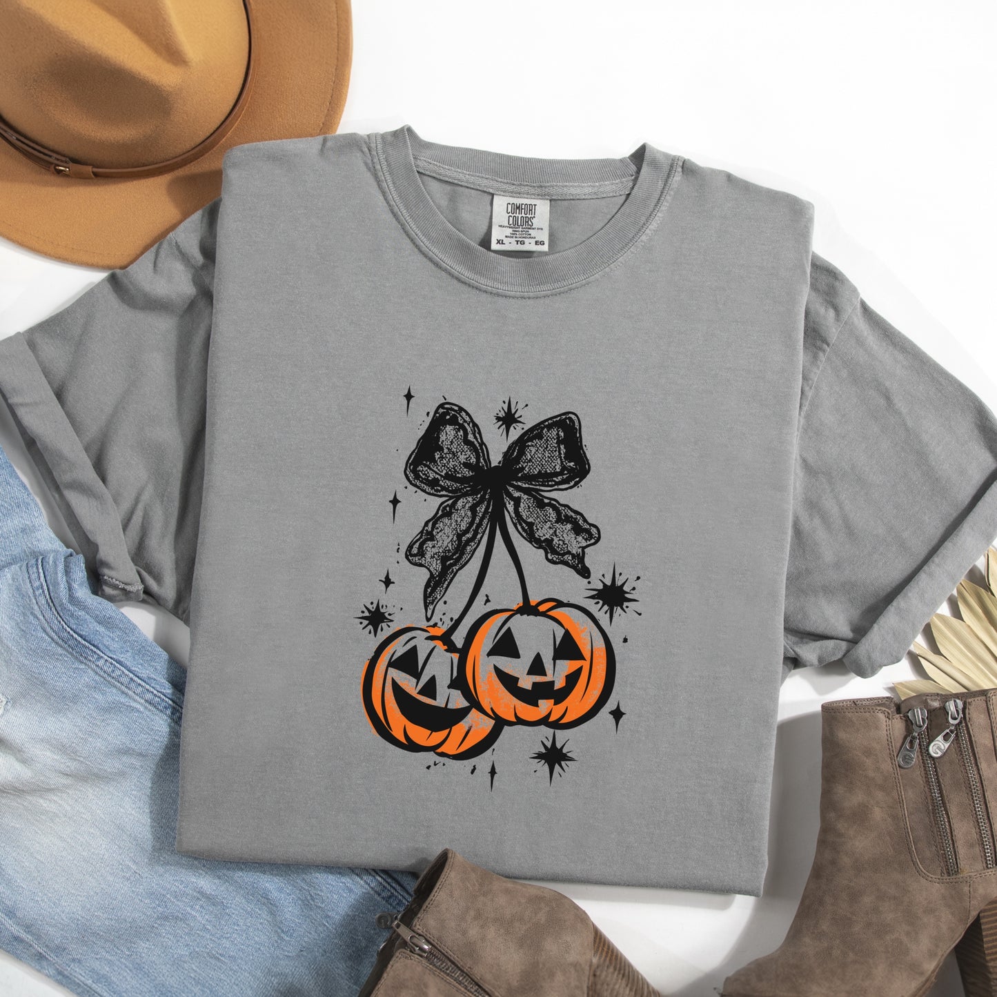Coquette Pumpkin Cherries - Womens Garment Dyed Tee