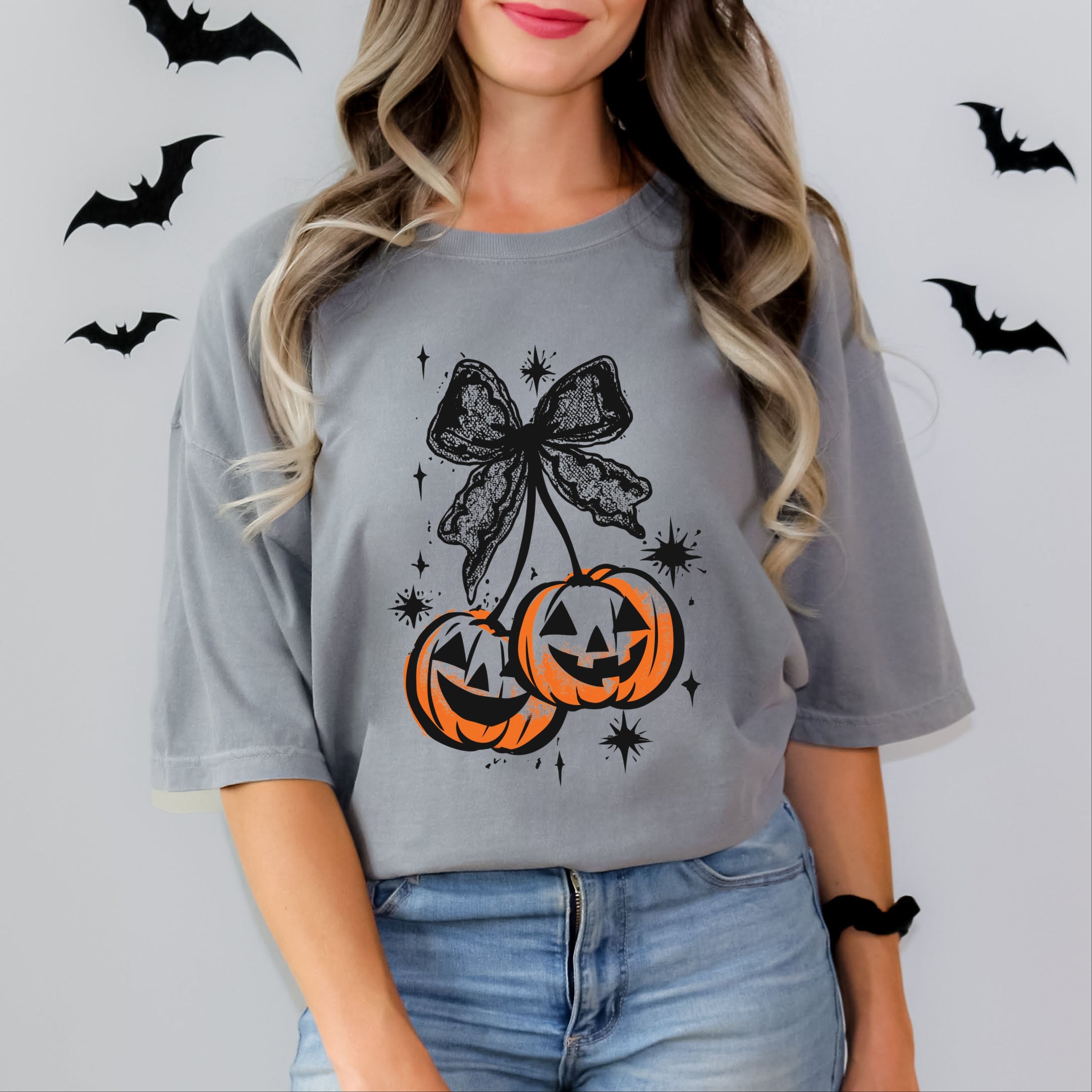 Coquette Pumpkin Cherries - Womens Garment Dyed Tee