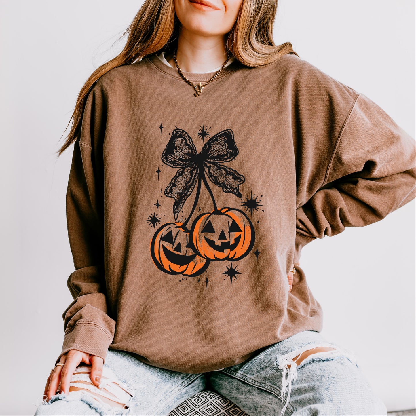 Coquette Pumpkin Cherries - Womens Lightweight Garment Dyed Sweatshirt