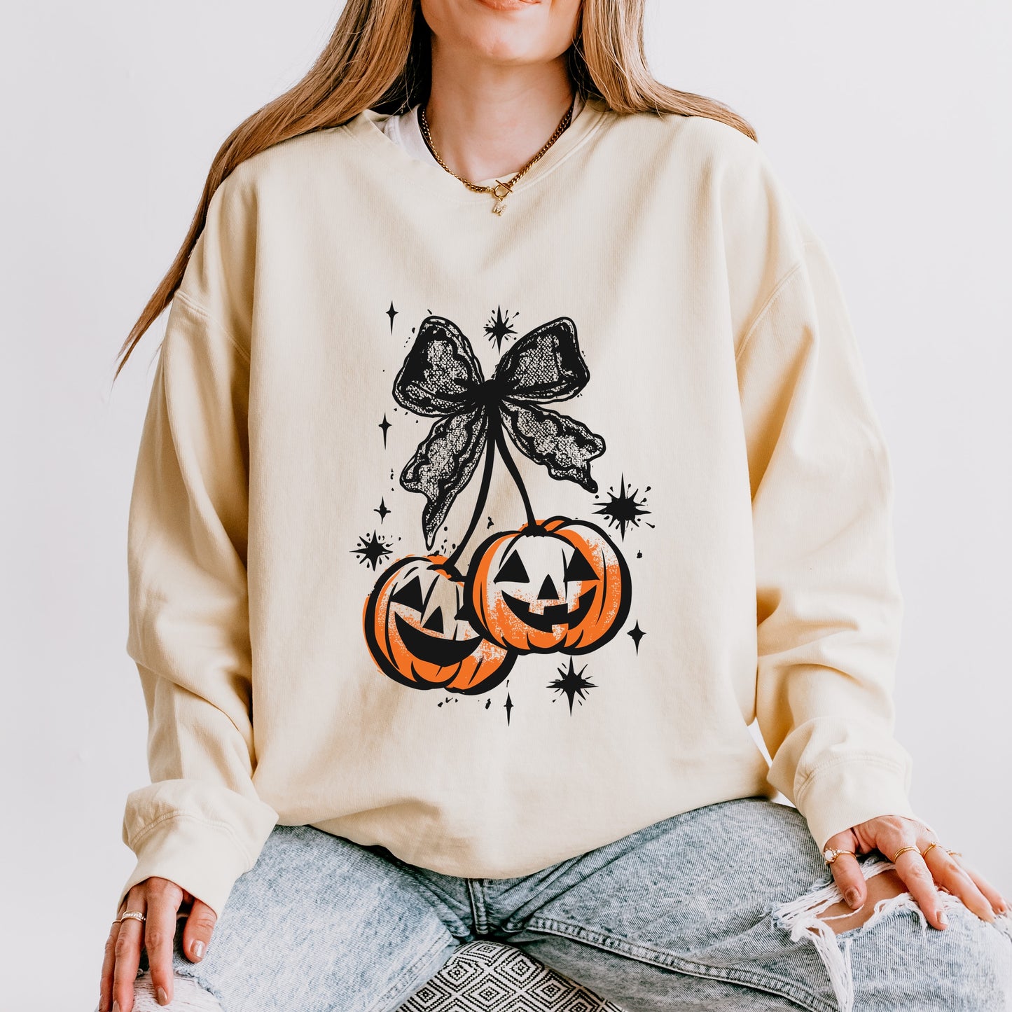 Coquette Pumpkin Cherries - Womens Lightweight Garment Dyed Sweatshirt