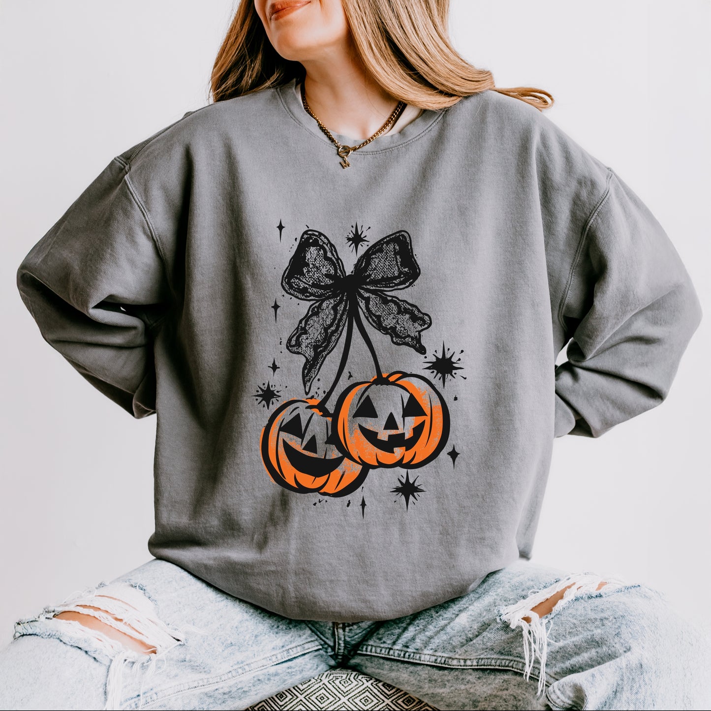 Coquette Pumpkin Cherries - Women's Lightweight Garment Dyed Sweatshirt