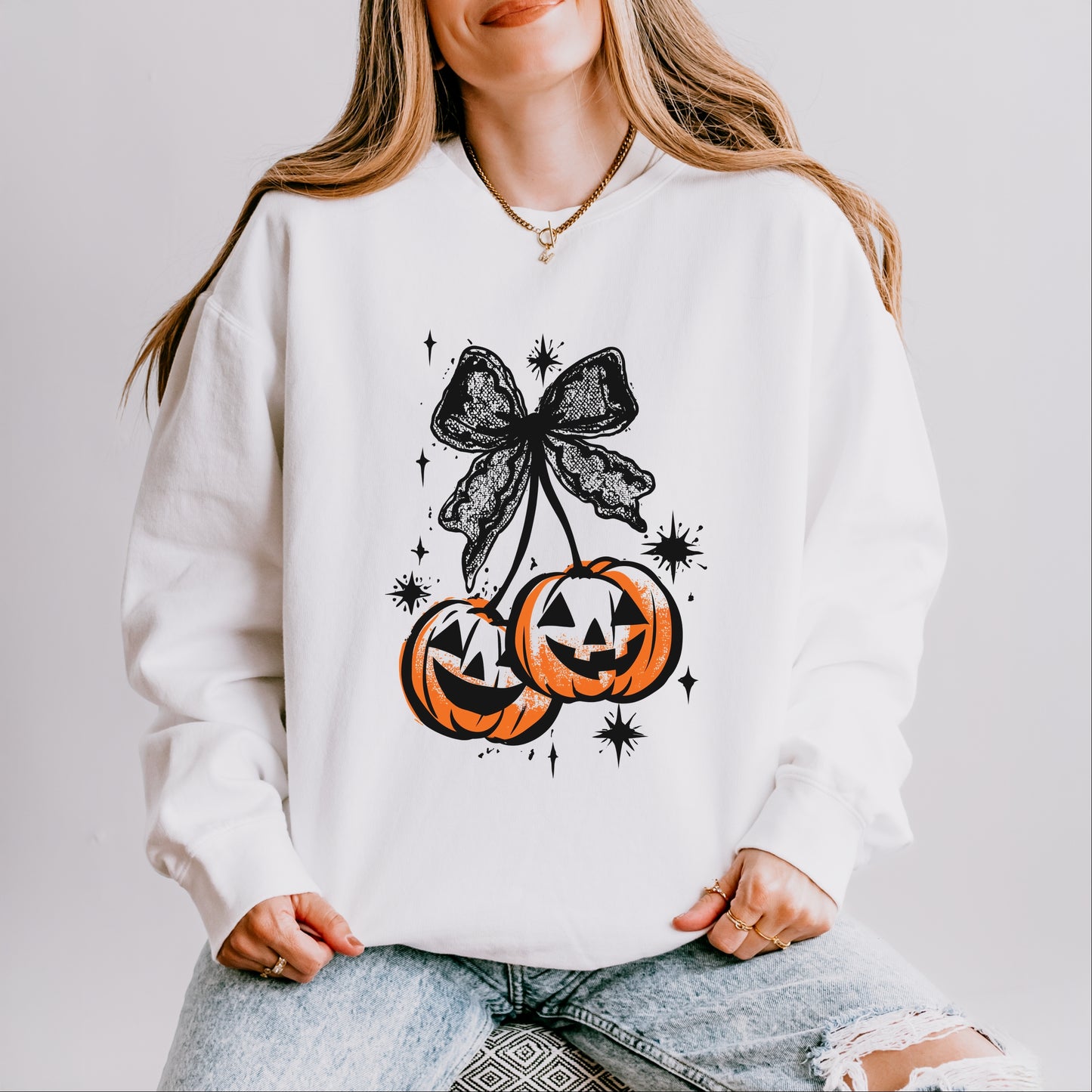 Coquette Pumpkin Cherries - Women's Lightweight Garment Dyed Sweatshirt