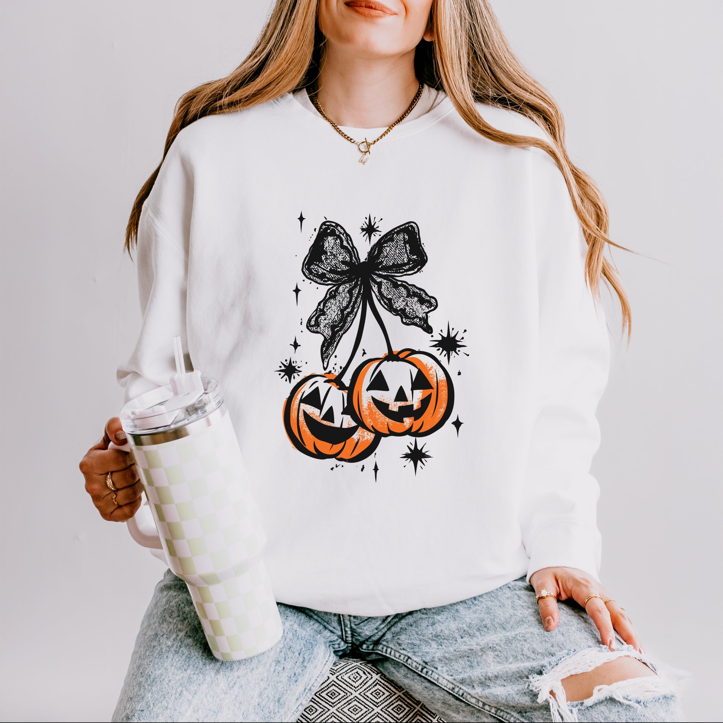 Coquette Pumpkin Cherries - Womens Lightweight Garment Dyed Sweatshirt
